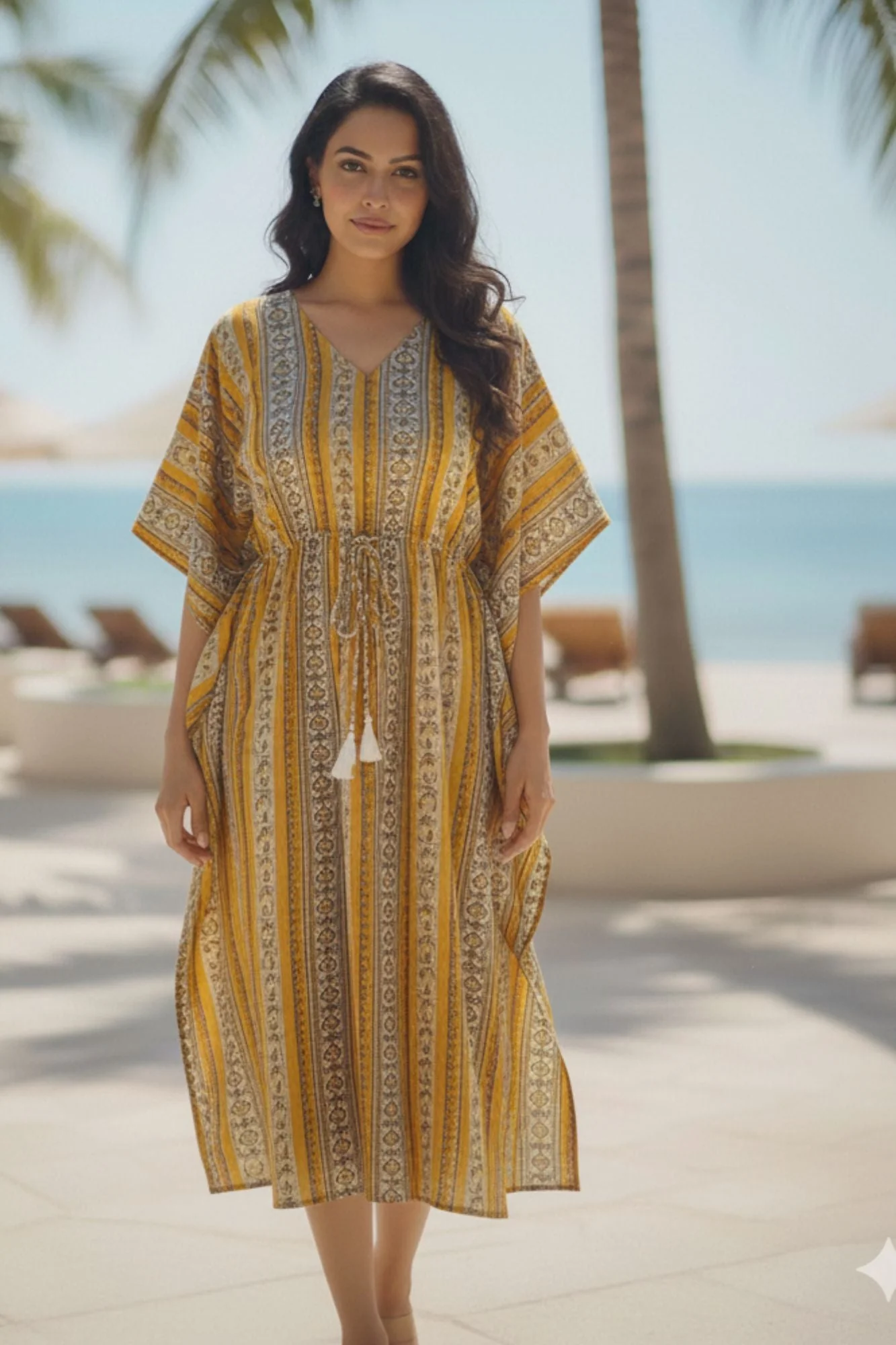 Mustard Nautical Maternity & Nursing Kaftan (100% Cotton) - Chenance