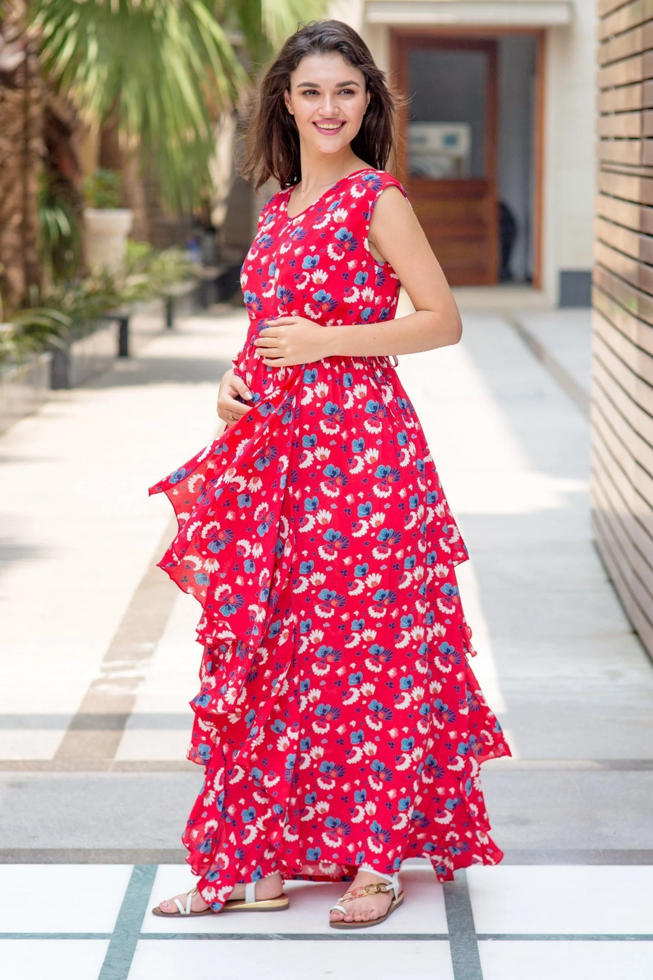 Raspberry Red Floral Luxe Maternity Dress - Chenance