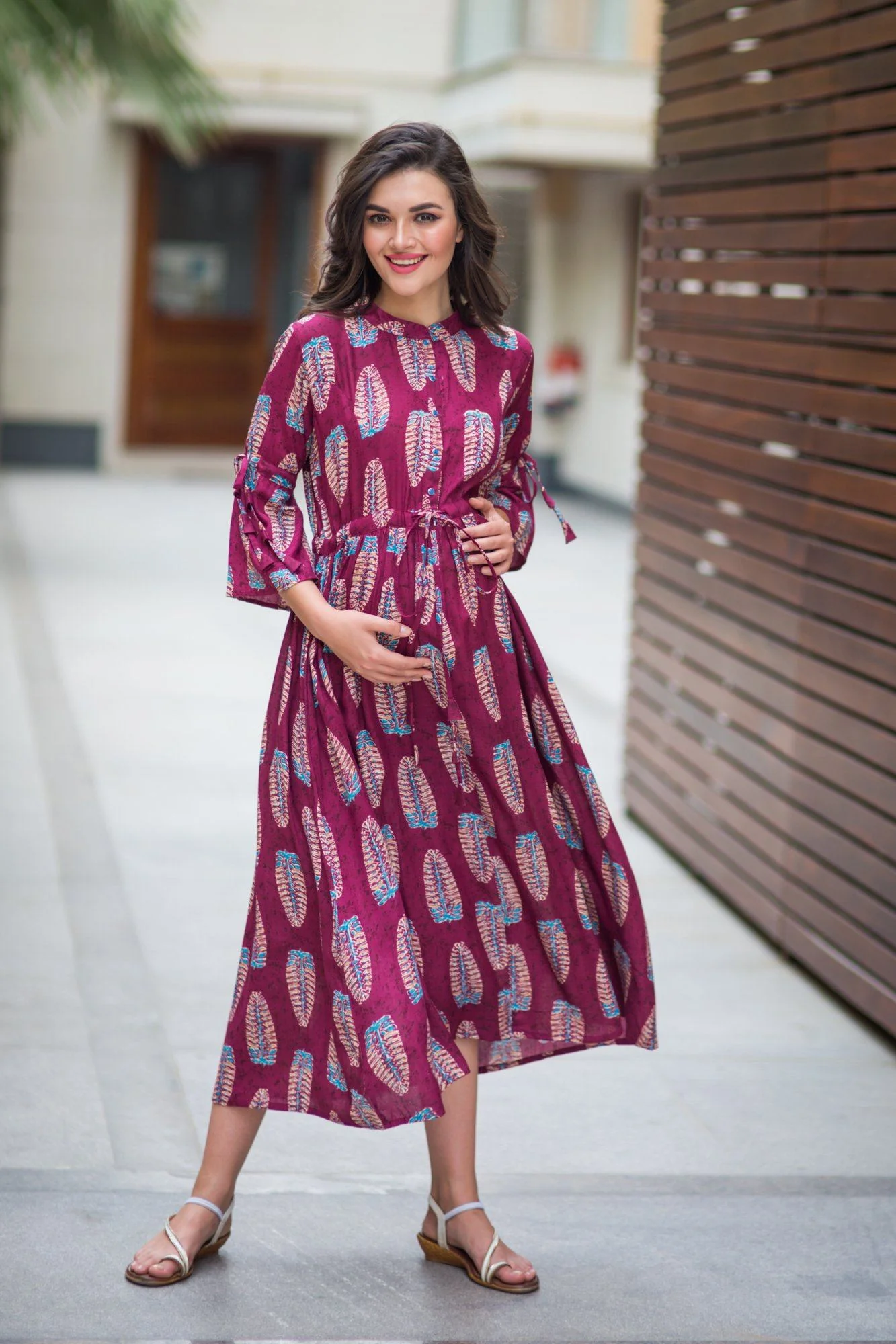Leafy Wine Boho Maternity & Nursing Dress - Chenance