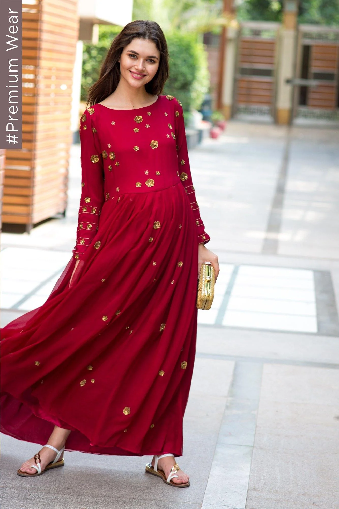 Premium Berry Chiffon Embroidered Maternity Dress - Chenance