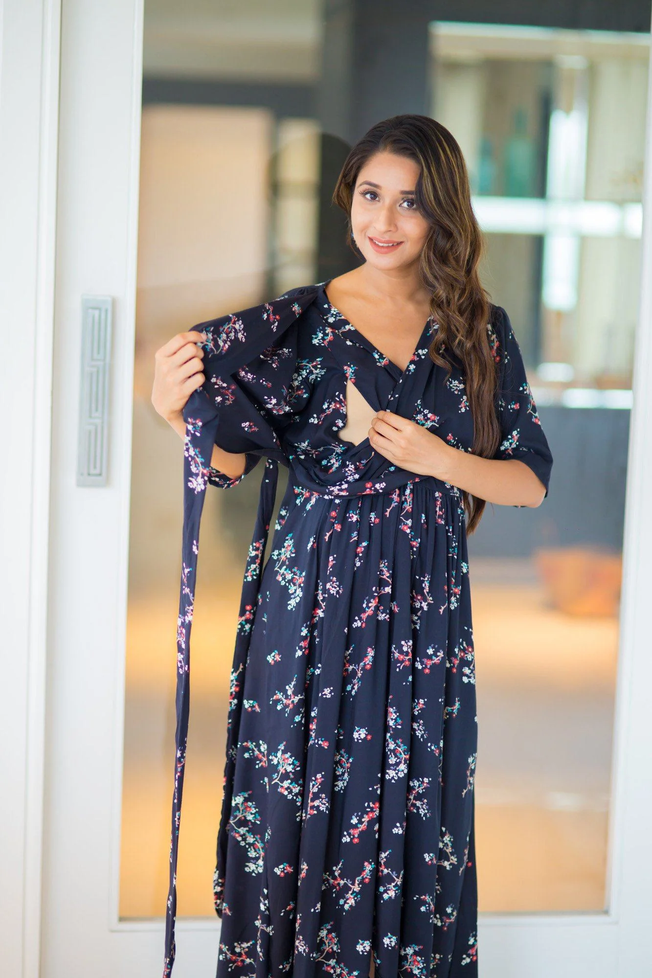 Twilight Floral Hi-Low Maternity & Nursing Wrap Dress - Chenance