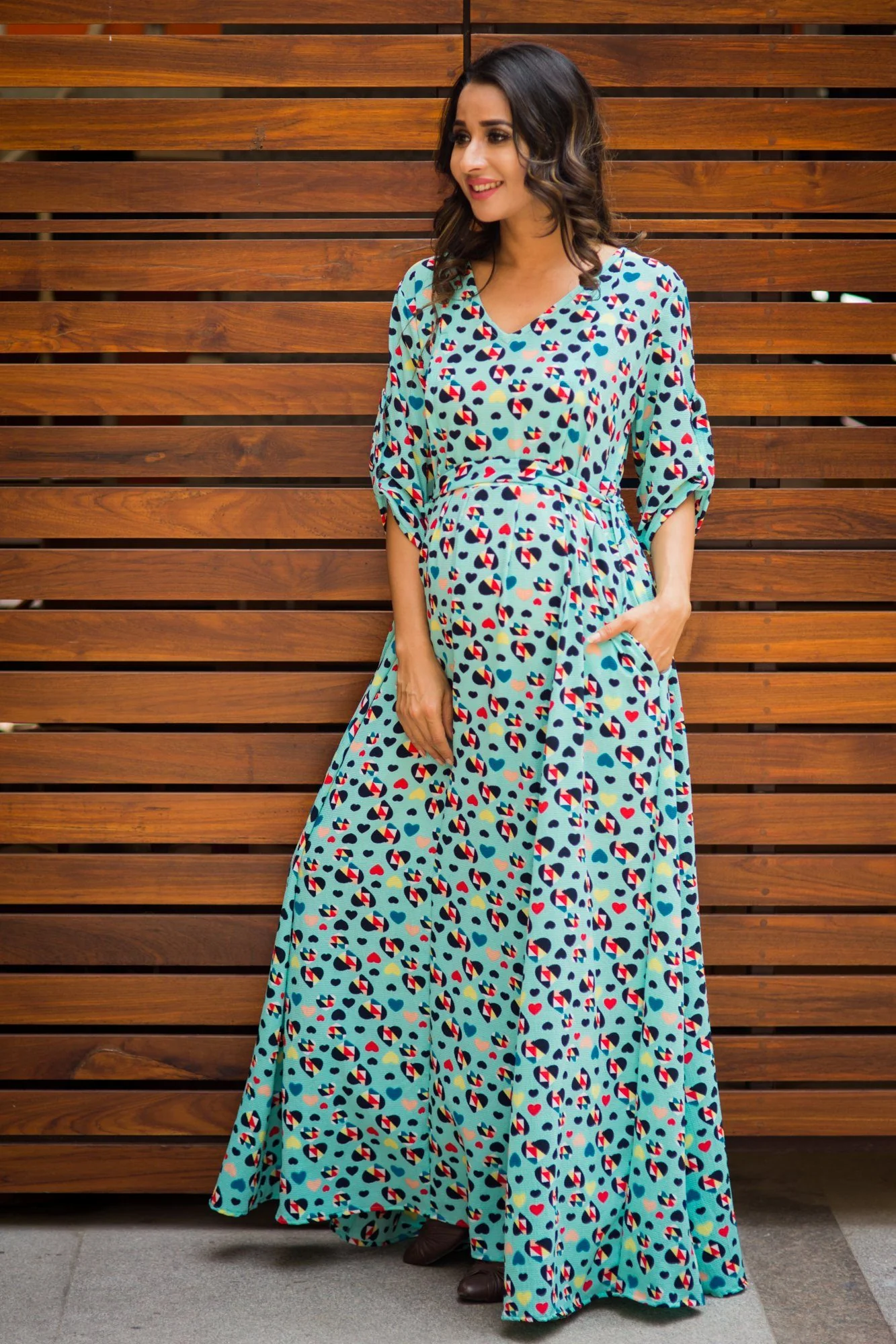 Mint Green Amour Concealed Zips Maternity & Nursing Maxi Dress - Chenance