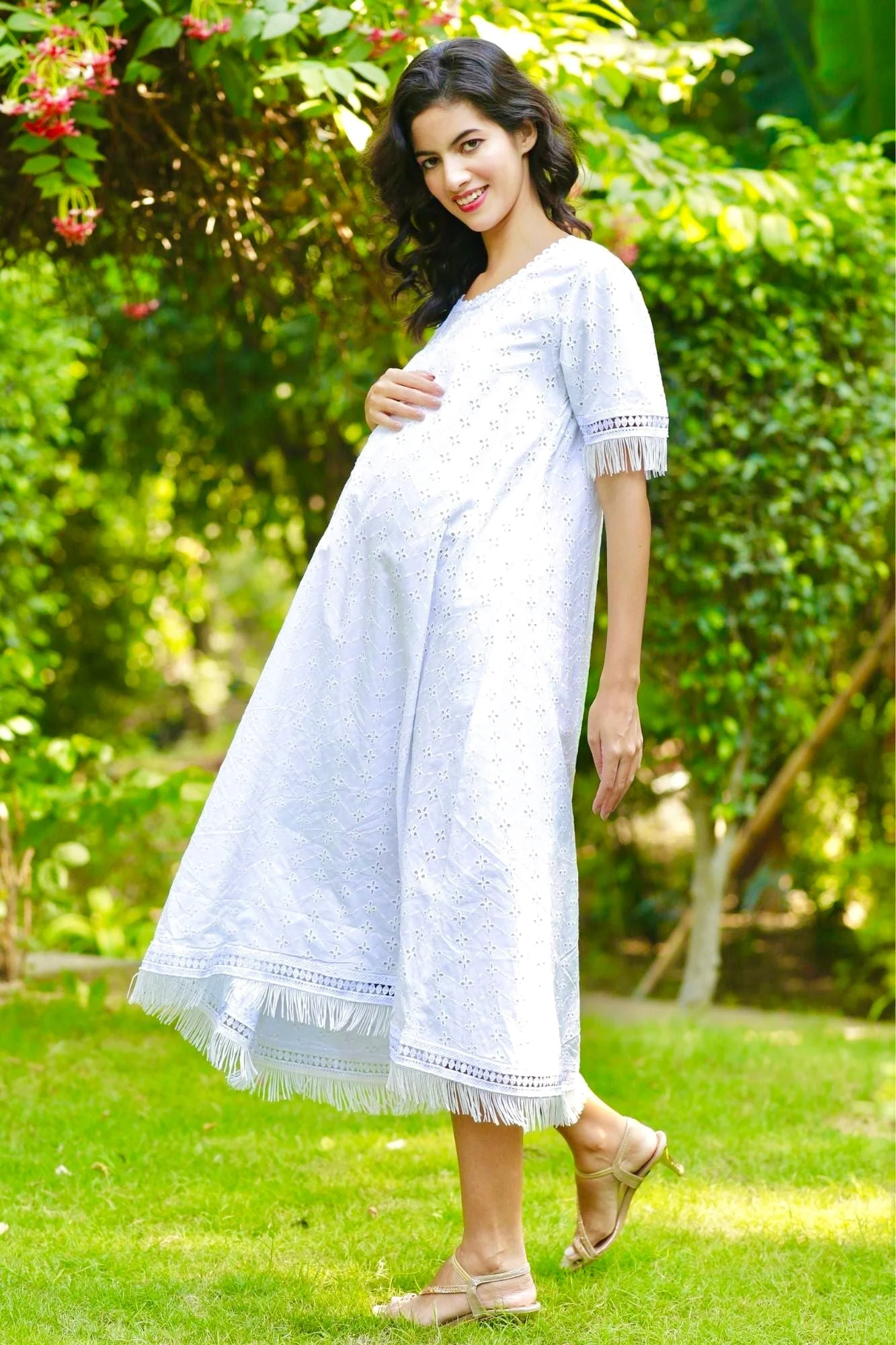 Absolute Angelic White Maternity & Nursing Dress (100% Cotton) - Chenance