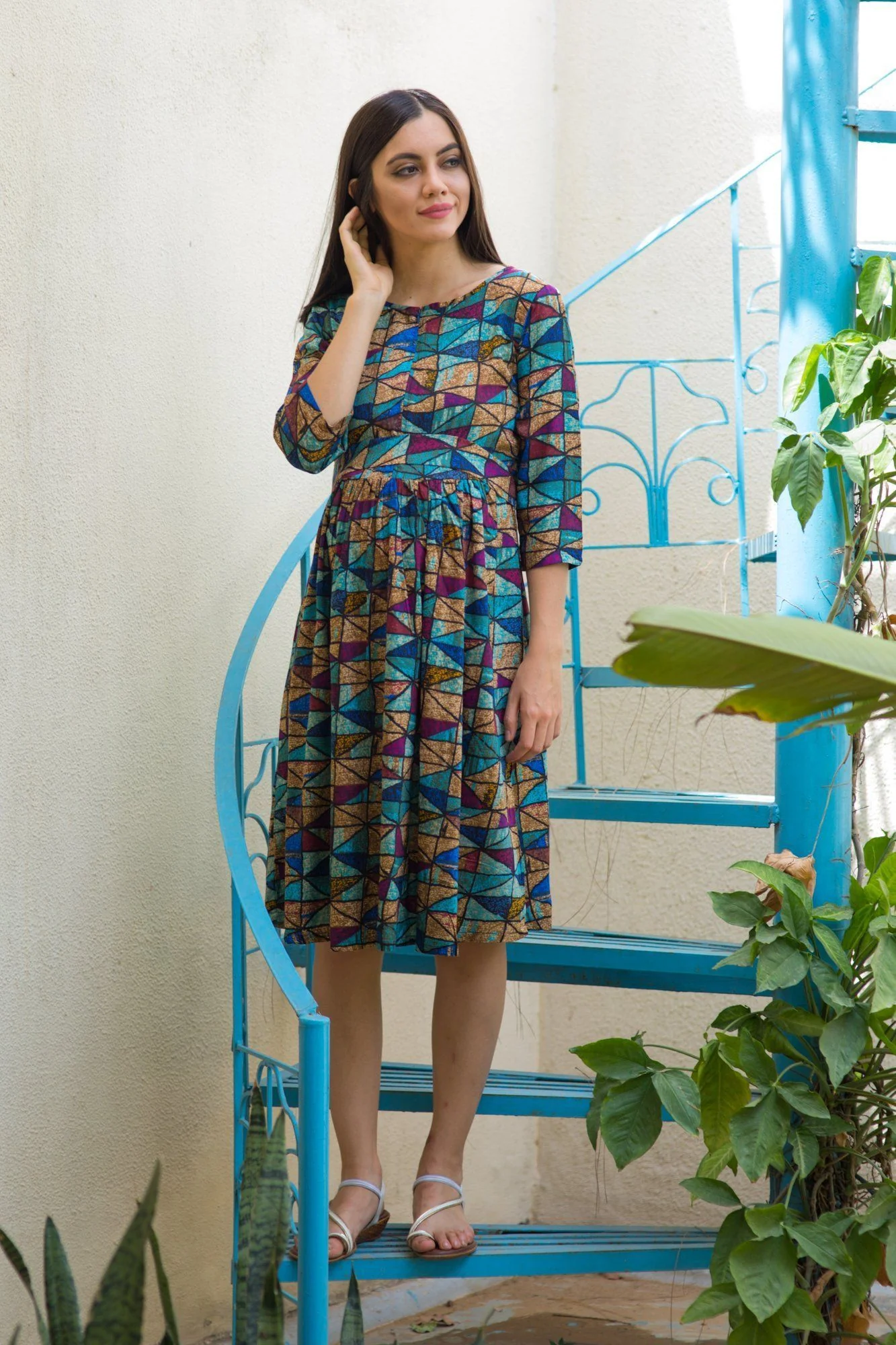 Quirky Blue Maternity & Nursing Swing Dress - Chenance