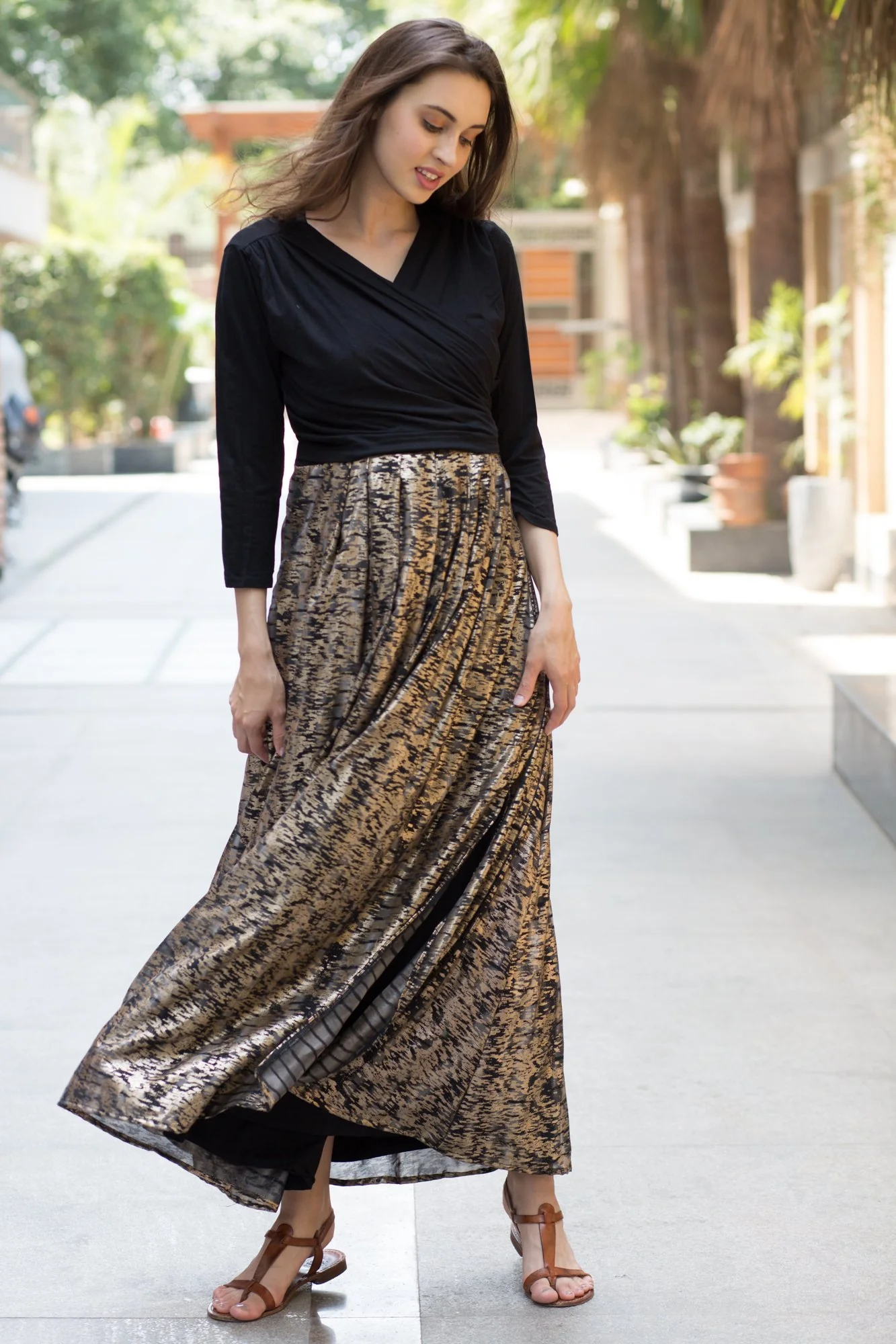 Luxe Gold Maternity & Nursing Wrap Dress - Chenance