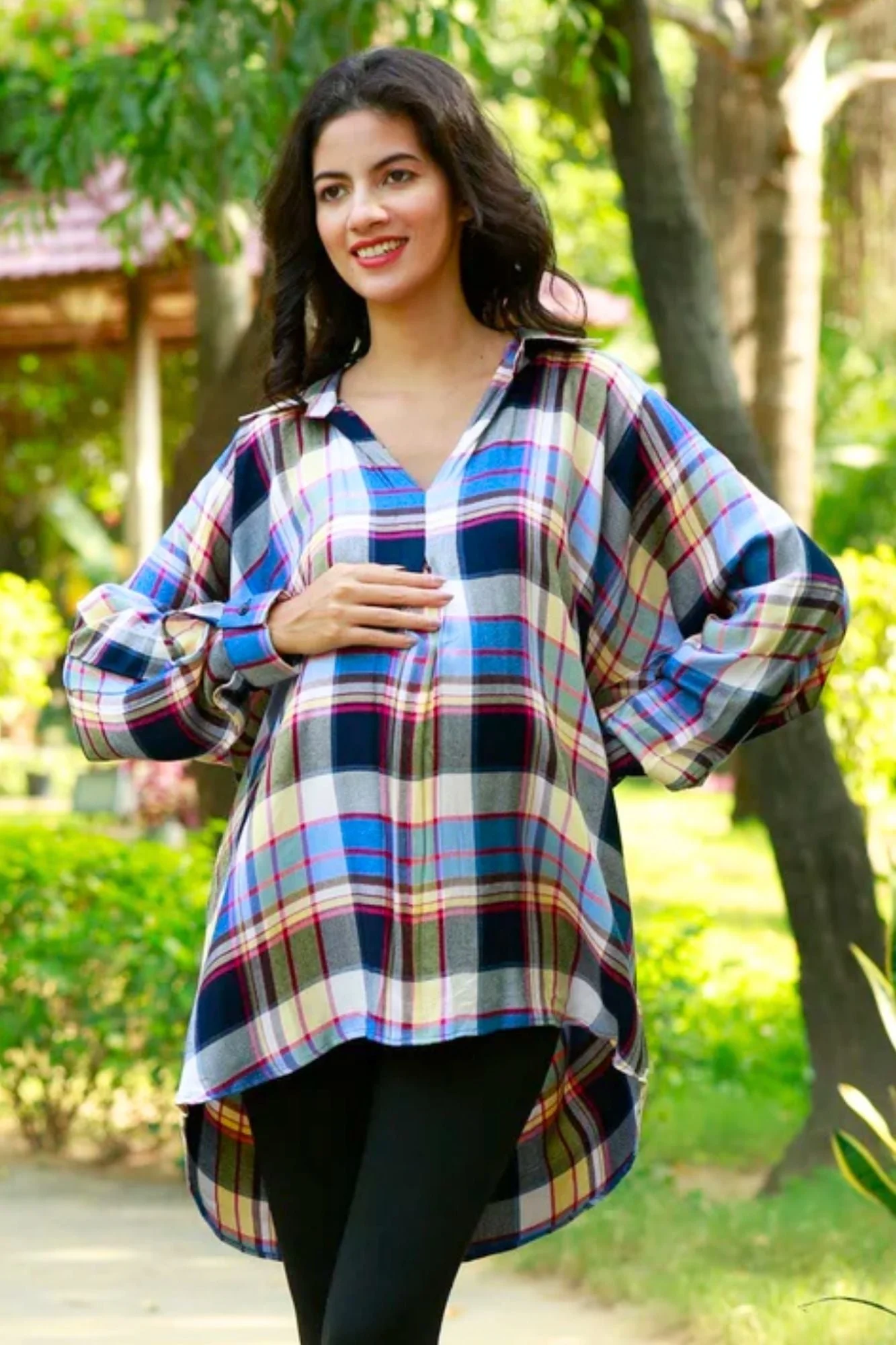 Easy Breezy Blue Plaid Maternity Top - Chenance