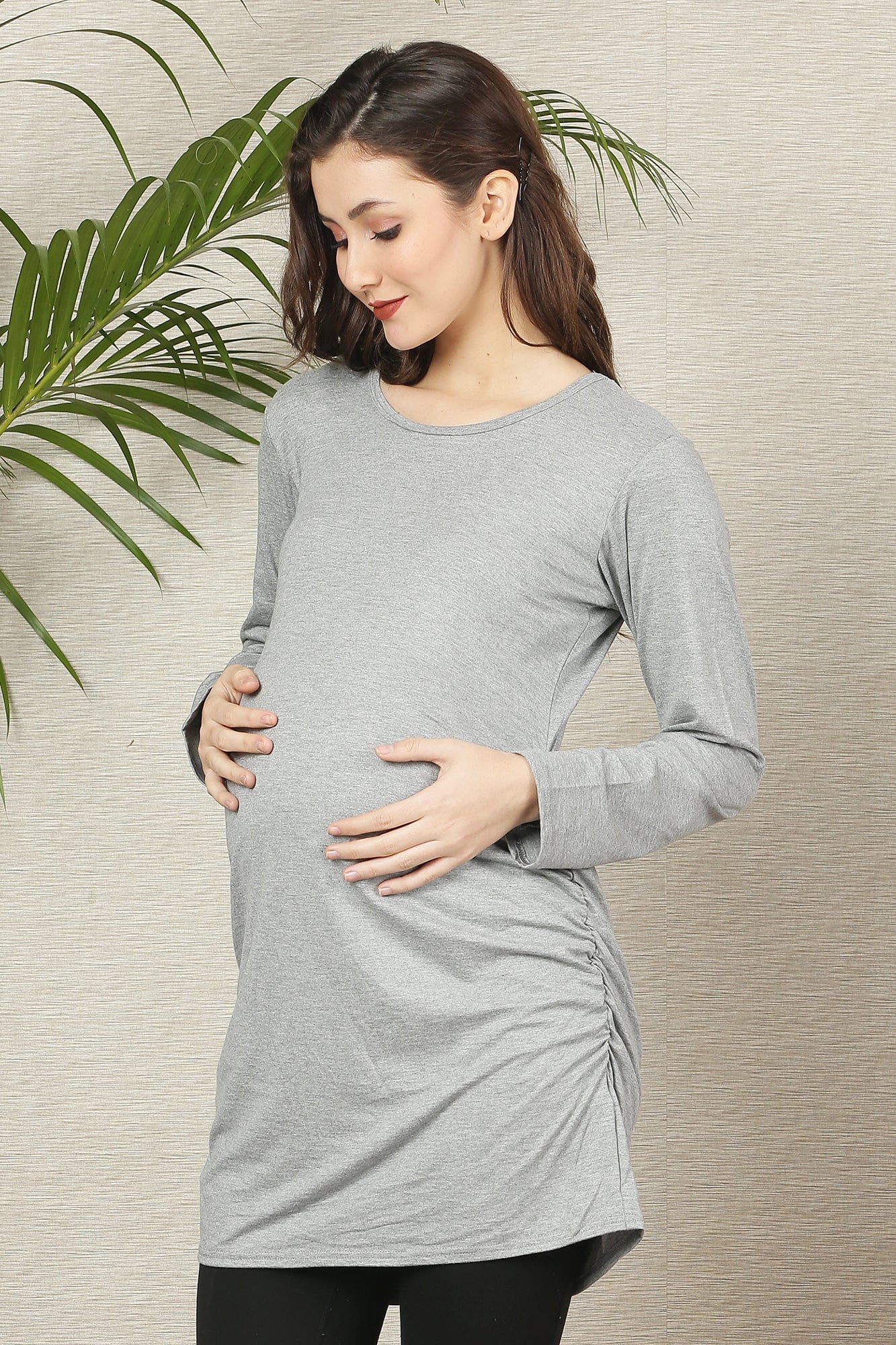 Slate Grey Long Gathered Maternity Top - Chenance