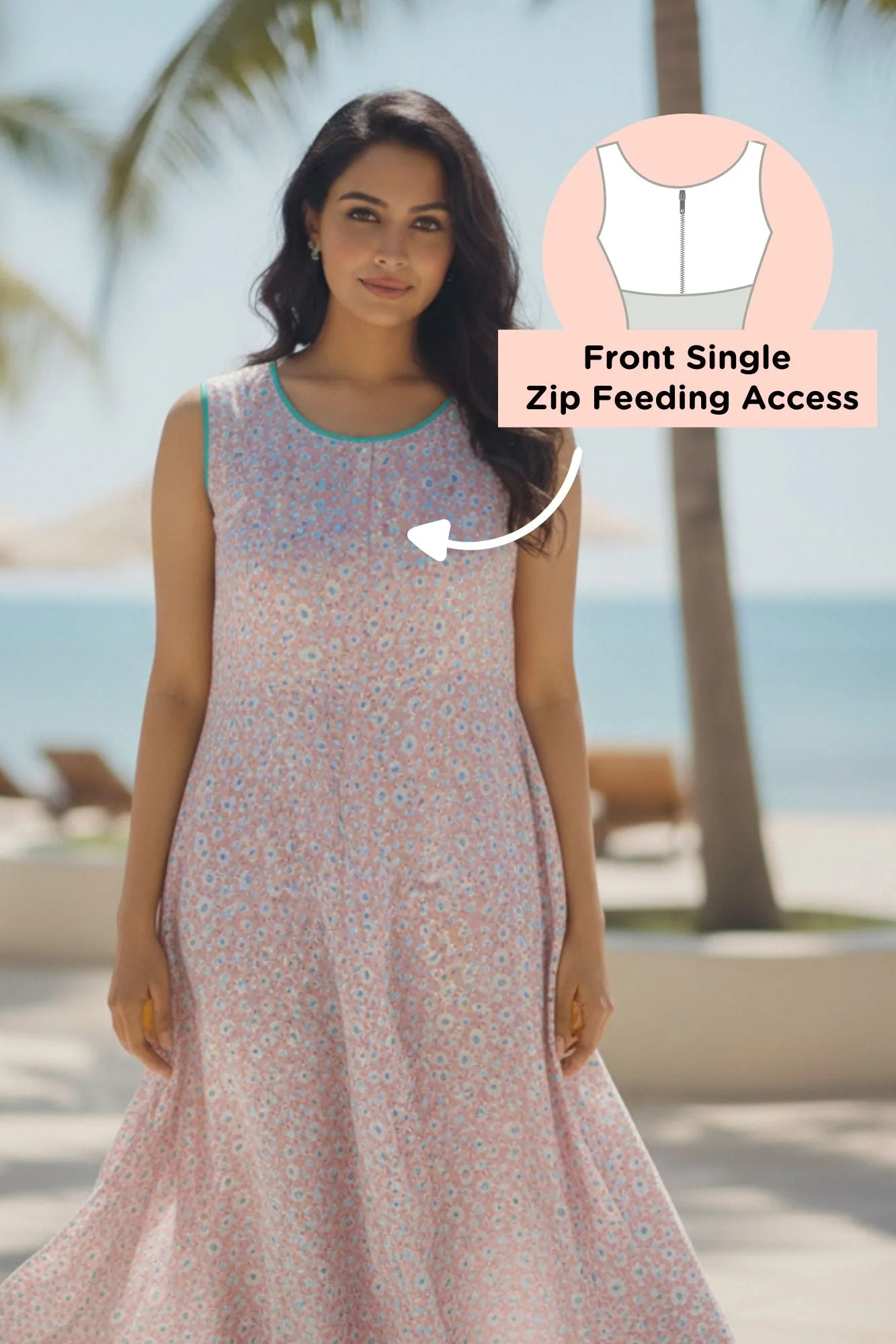 Baby Pink Floral Maternity & Nursing Dress - Chenance