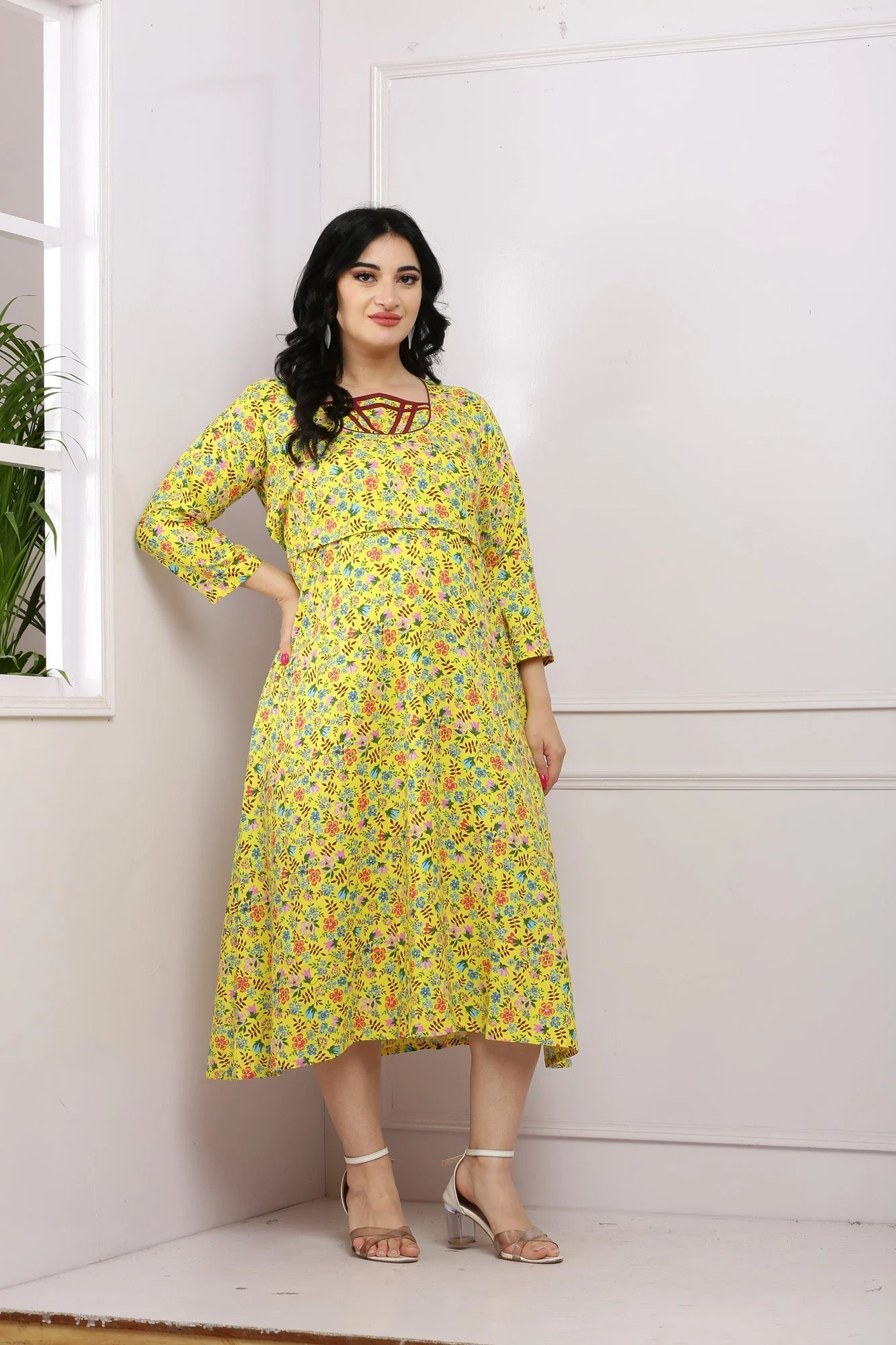 Blossomy Sunshine Flap Nursing Dress - Chenance