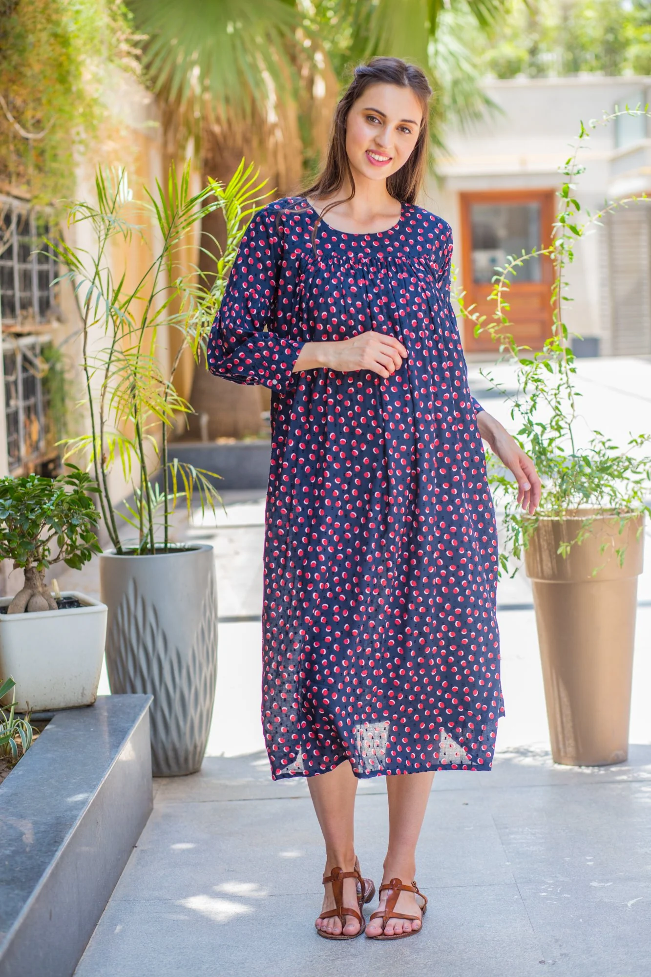 Bubbly Red Polka Gathered Maternity Dress - Chenance