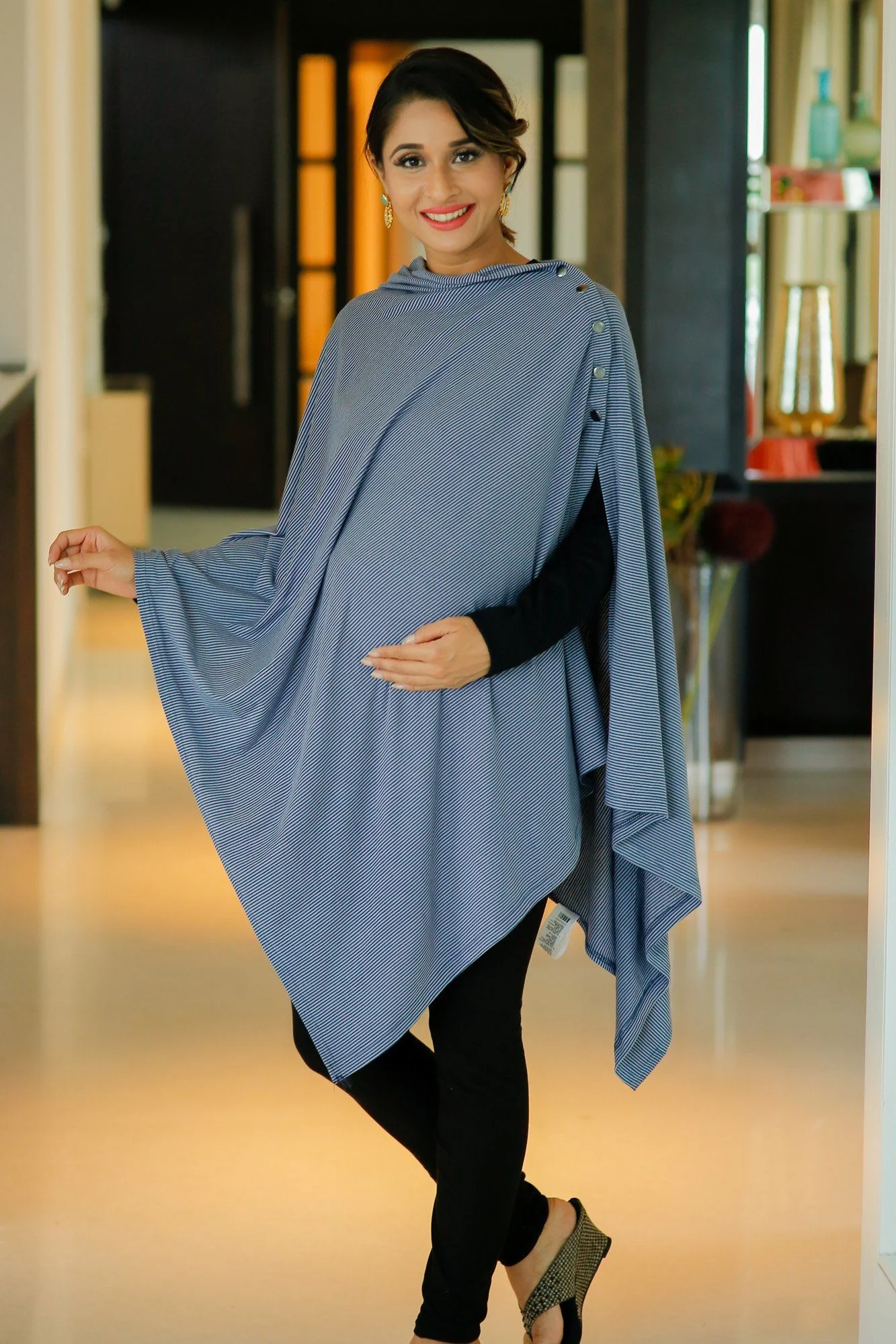 Grey Blue Striped Versatile Nursing Stole - Chenance