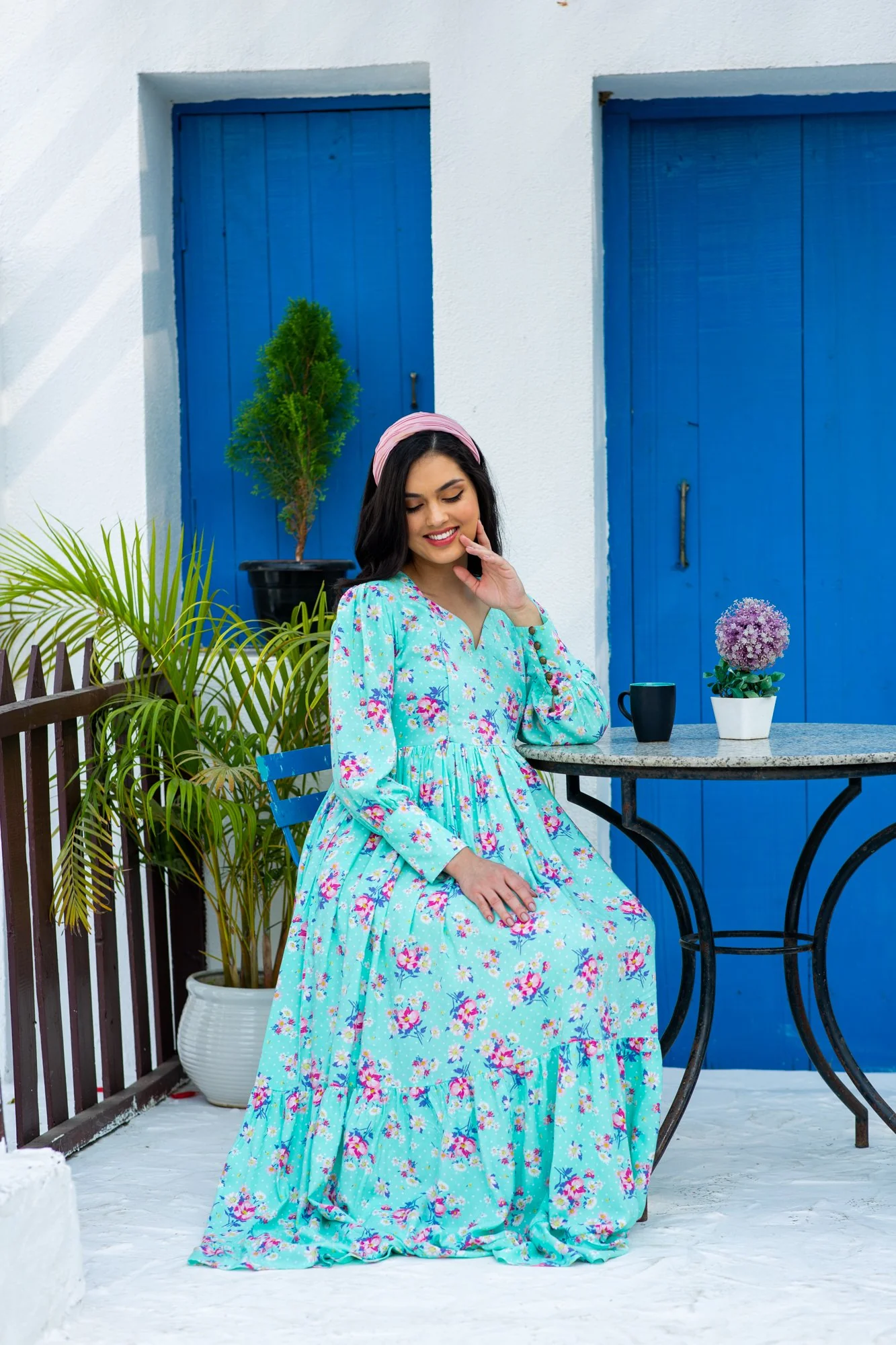 Eden Blossom Mint Green Viscose Maternity and Nursing Dress - Chenance