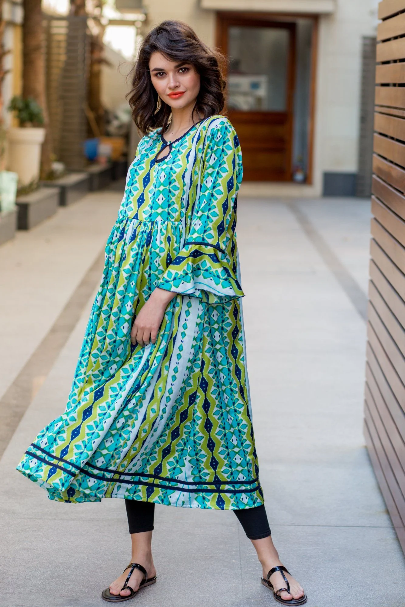 Lime Salmon Concealed Zips Maternity & Nursing Kurta Dress - Chenance