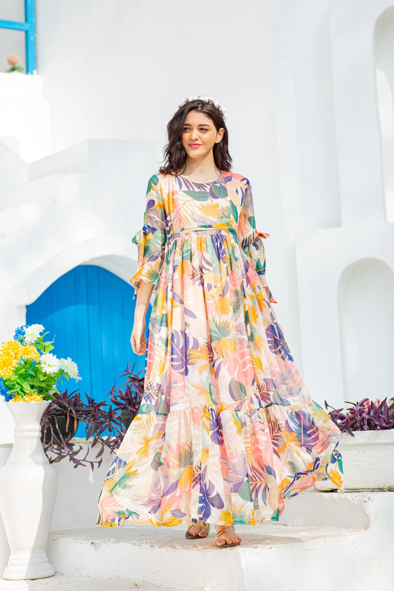 Angelic Tropical Maternity & Nursing Frill Dress - Chenance