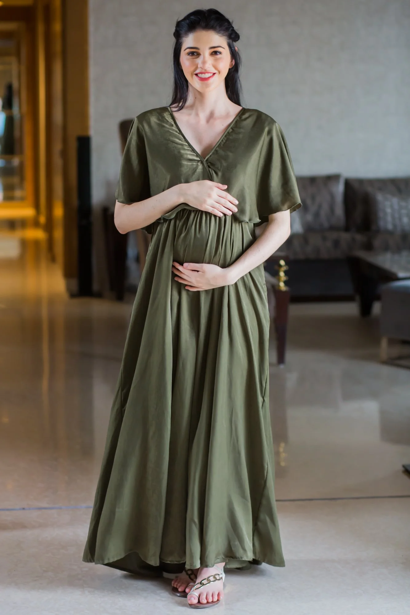 Exquisite Olive Maternity & Nursing Dress - Chenance