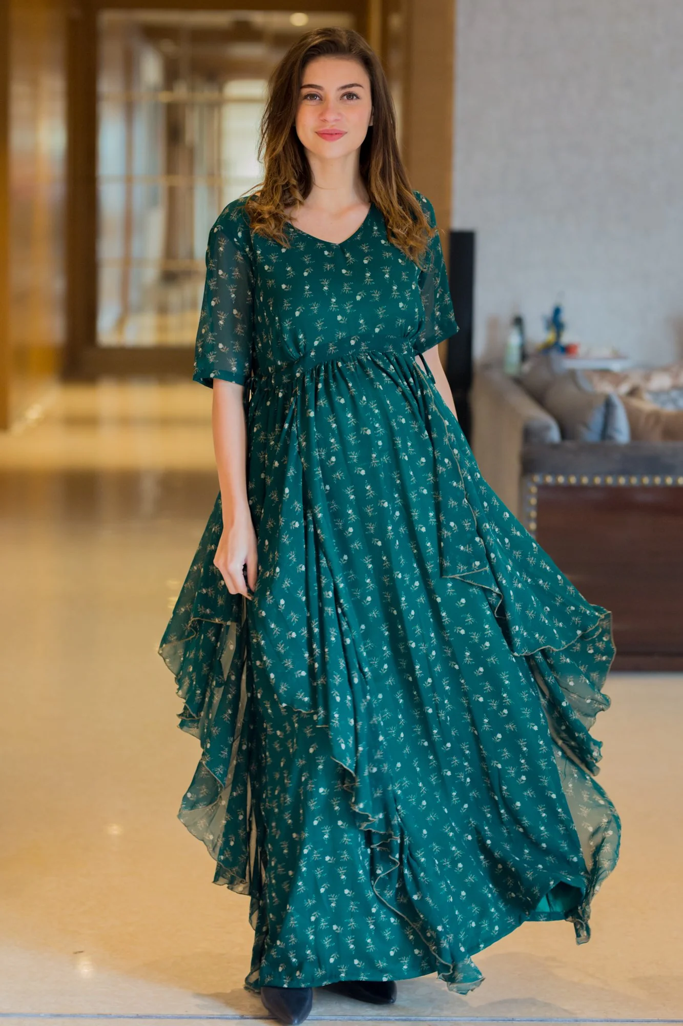 Emerald Luxe Maternity Flow Dress - Chenance