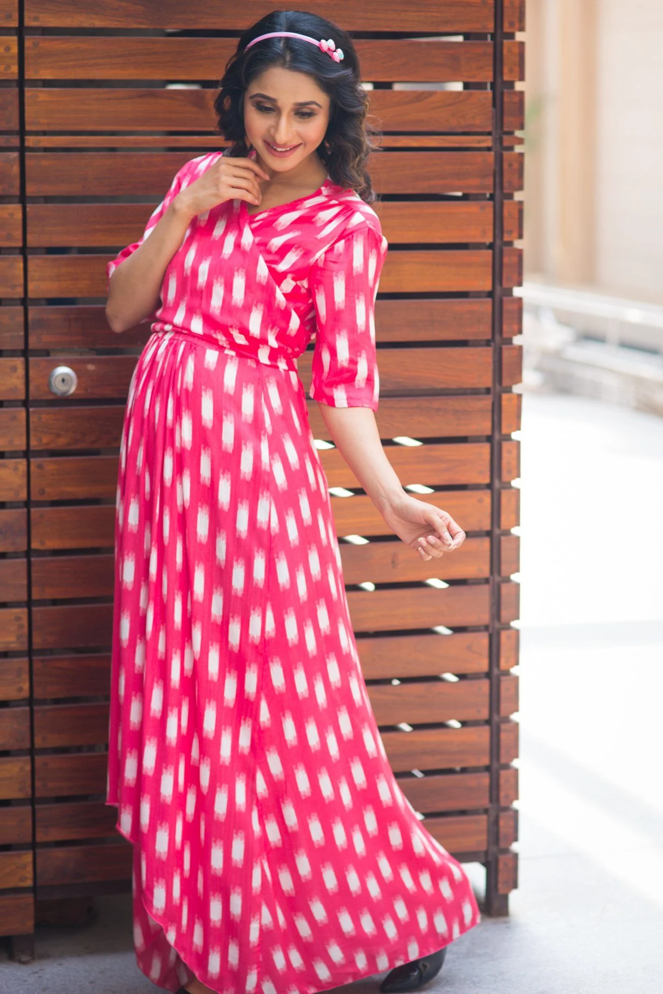 Vanilla Pink Hi-Low Maternity & Nursing Wrap Dress - Chenance