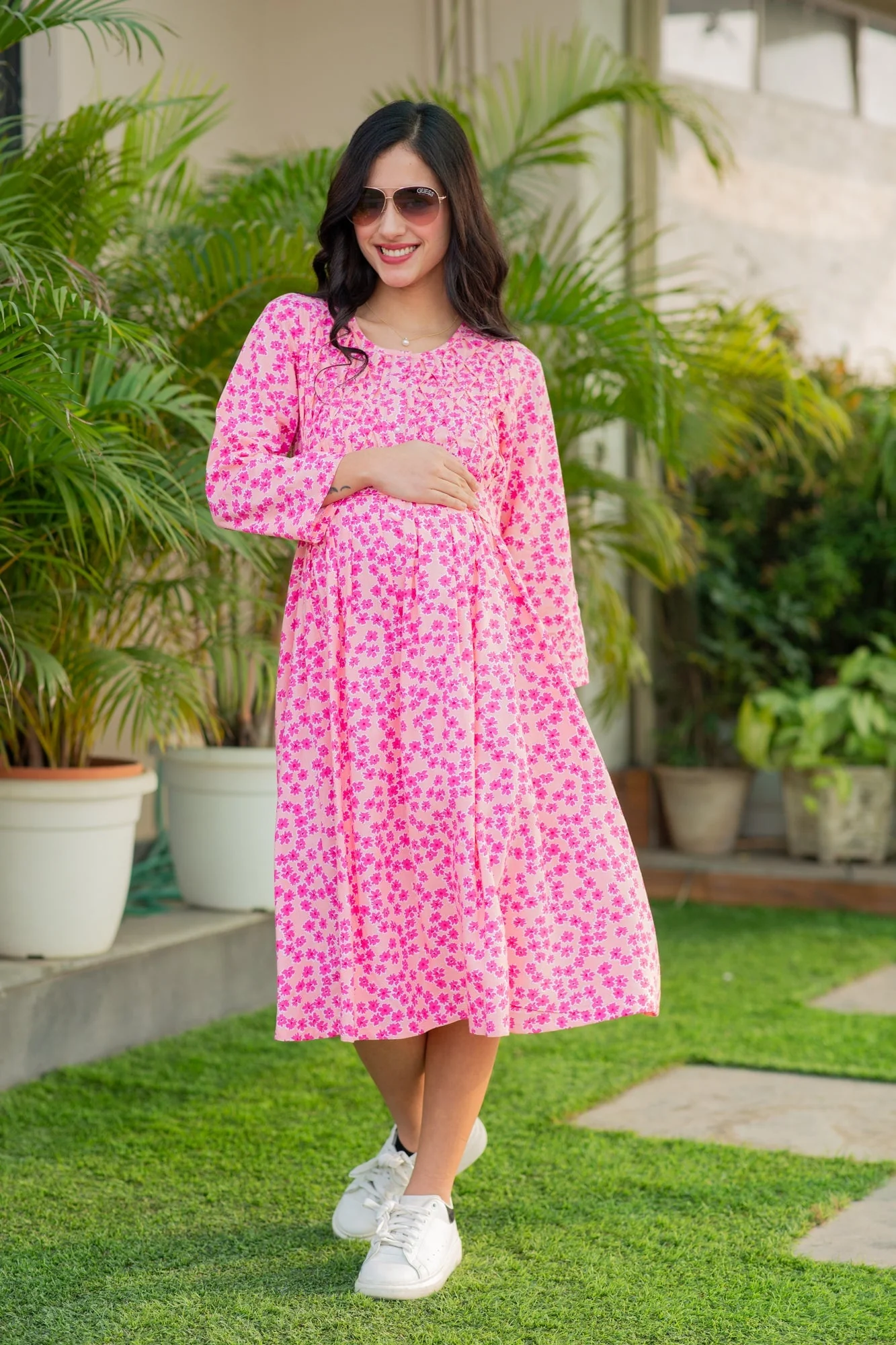 Forest Floral Blush Maternity & Nursing Night Dress - Chenance