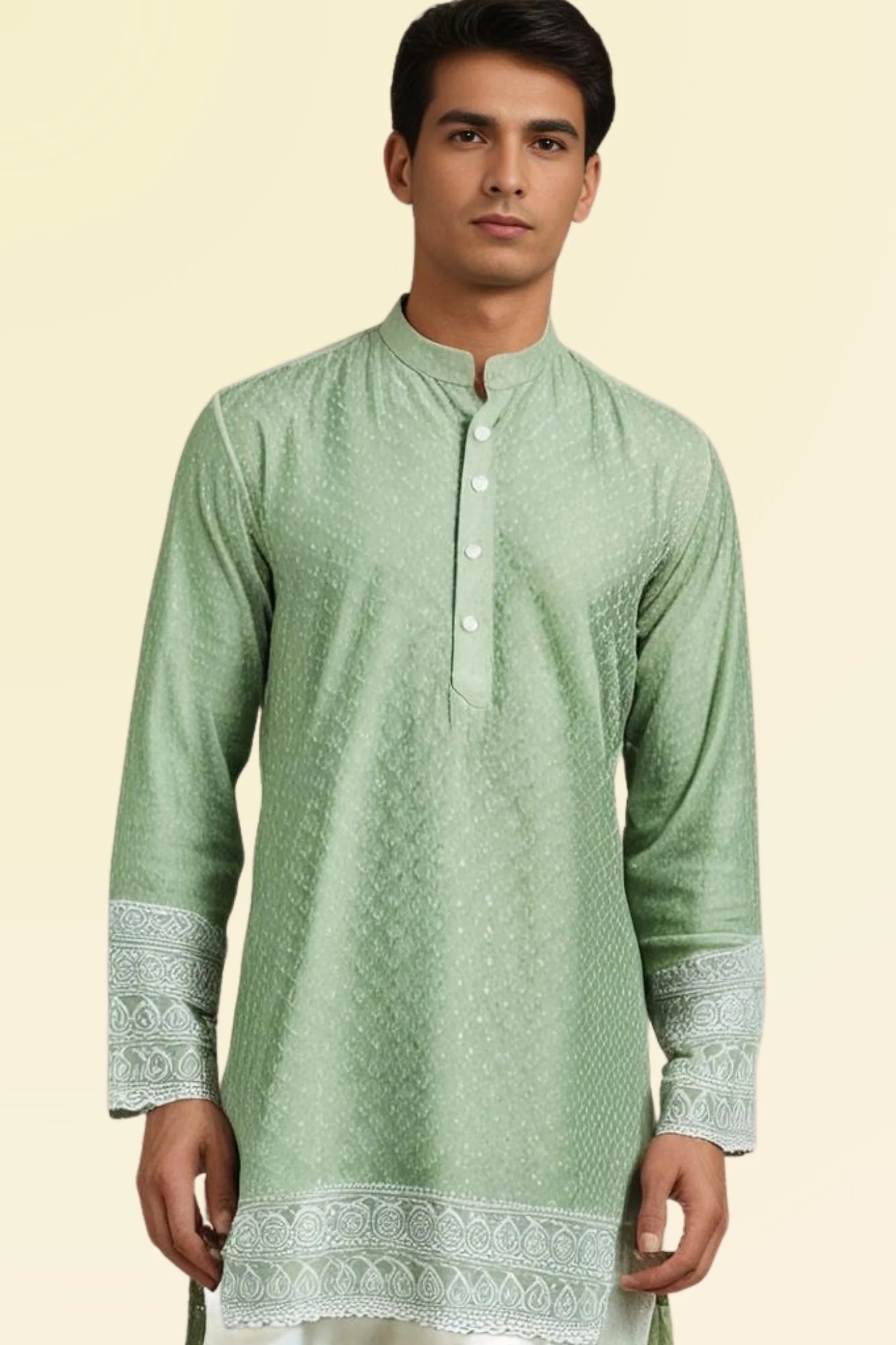 Men Dusty Green Kurta Sets (2pc) - Chenance