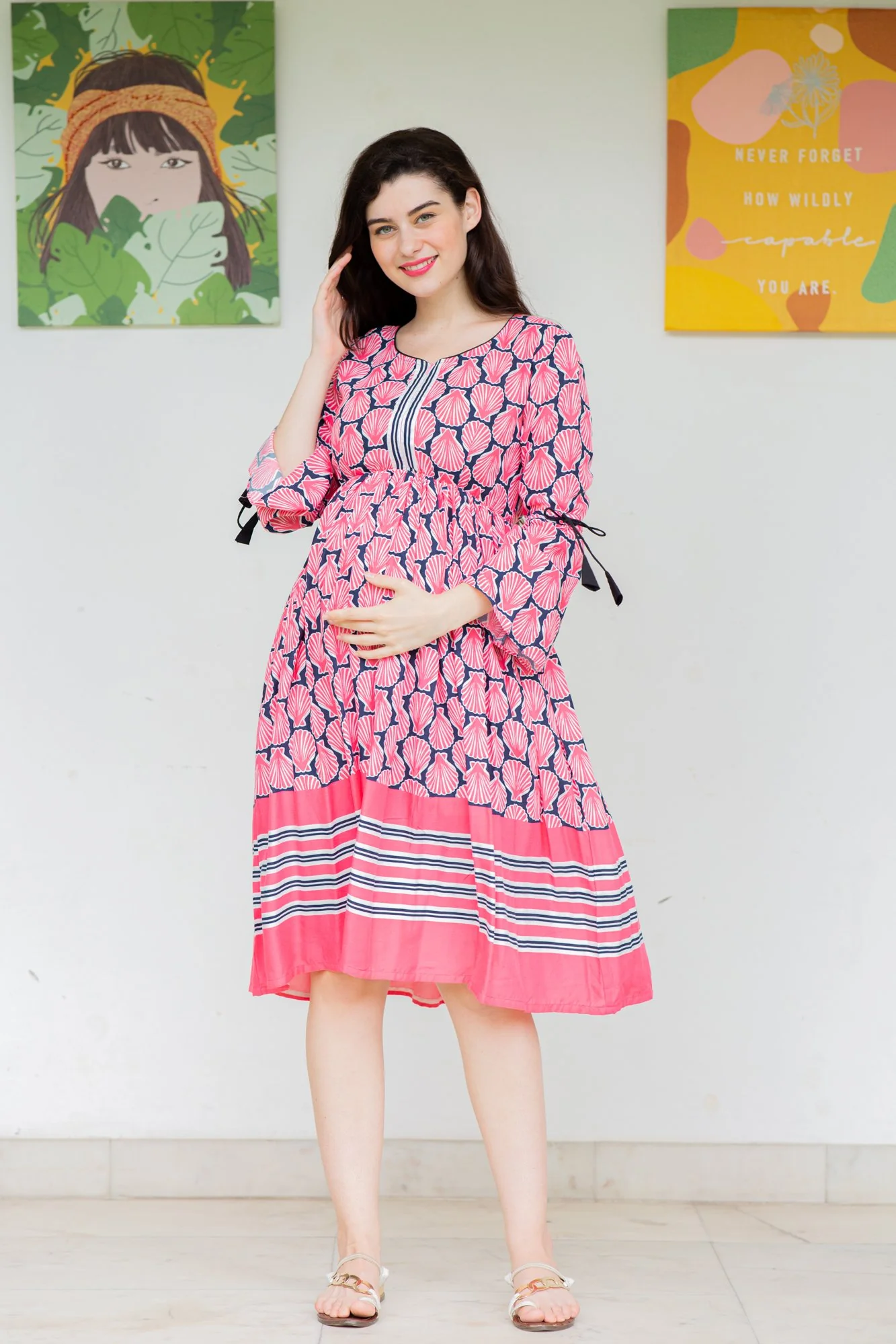 Sea Shells Front Zip Maternity & Nursing Dress - Chenance