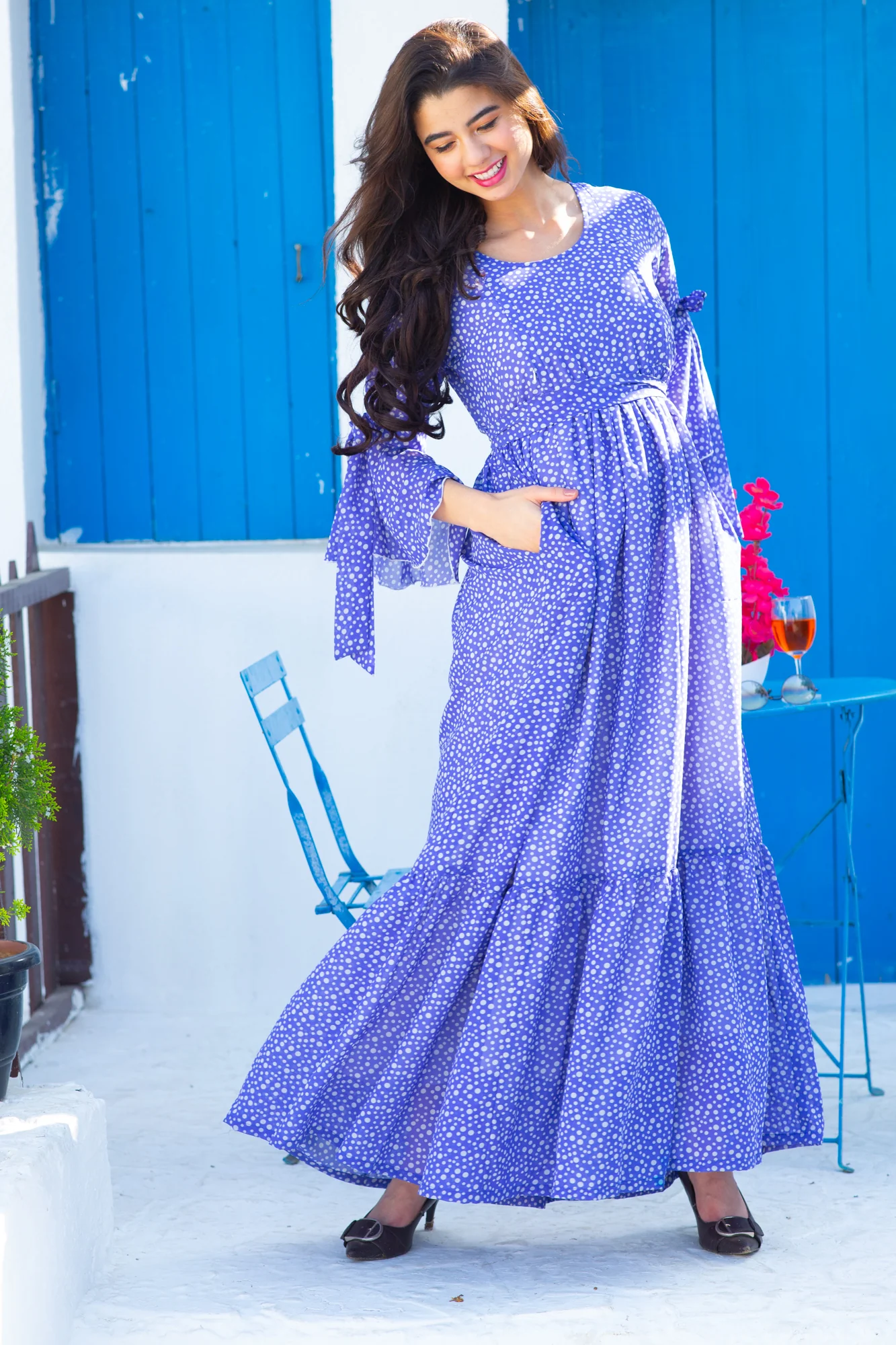 Midnight Starry Blue Maternity & Nursing Frill Dress - Chenance