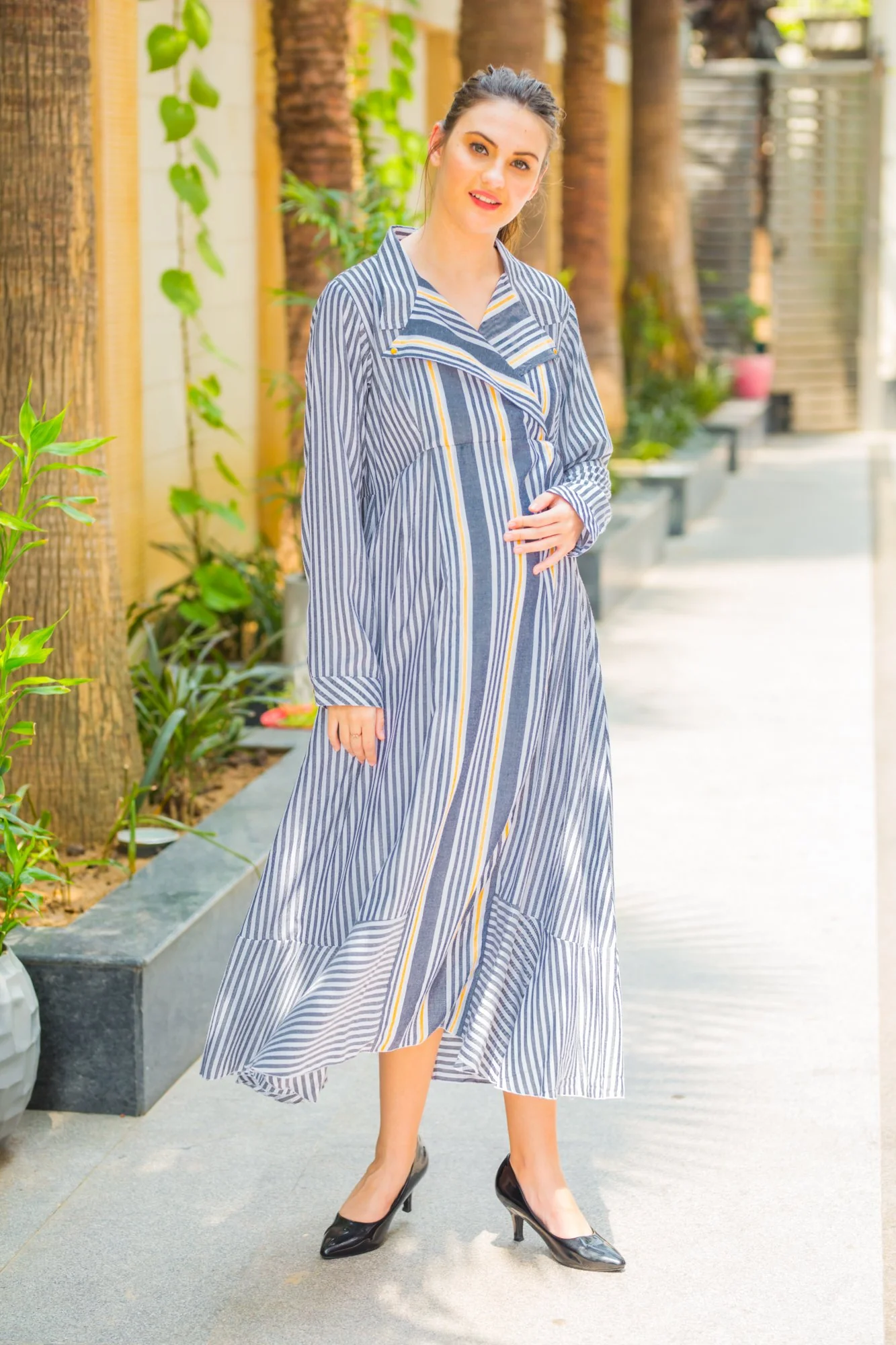 Timeless Striped Maternity and Nursing Maxi Dress - Chenance