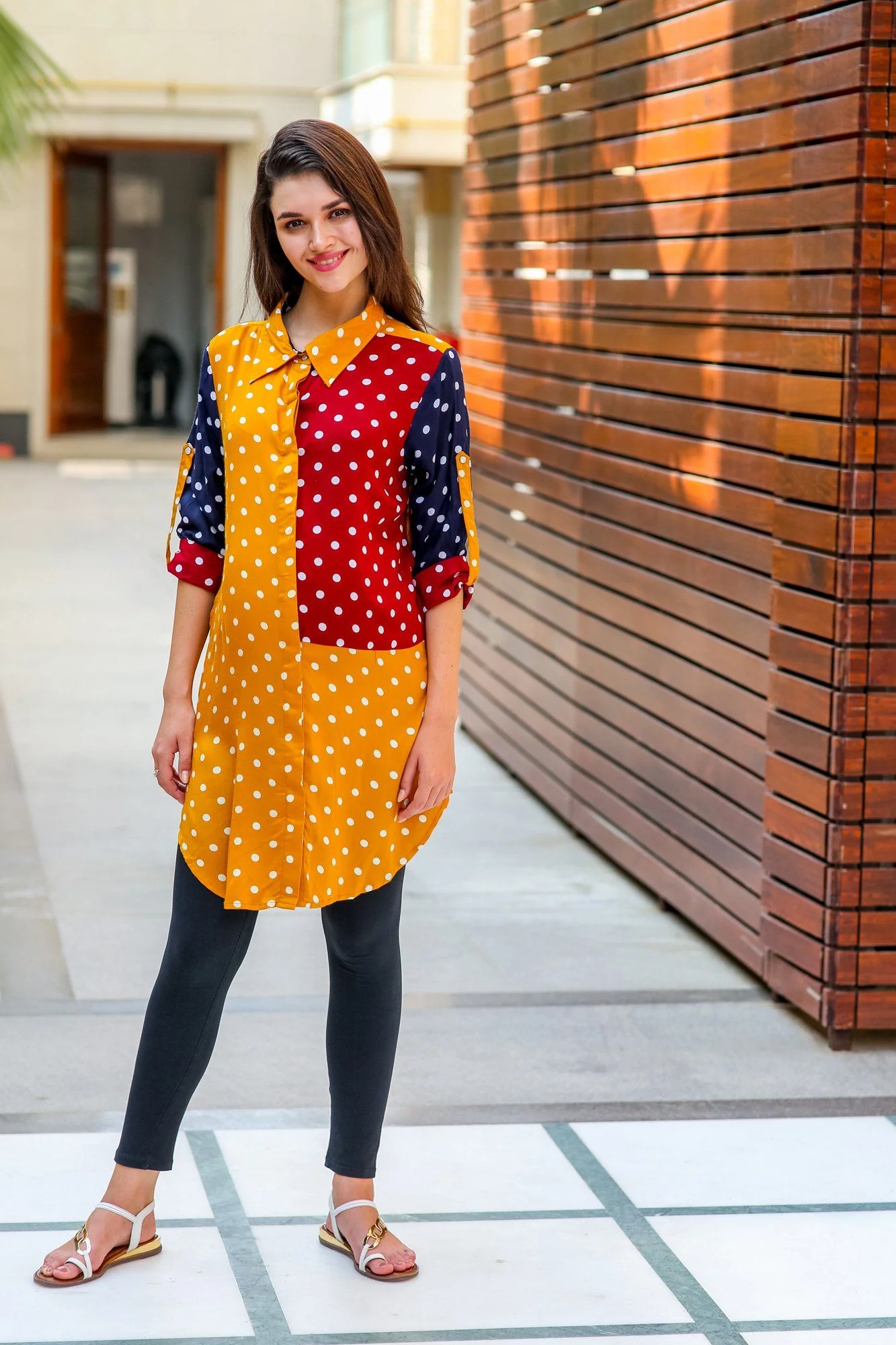 Multi Polka Versatile Nursing Shirt Dress - Chenance