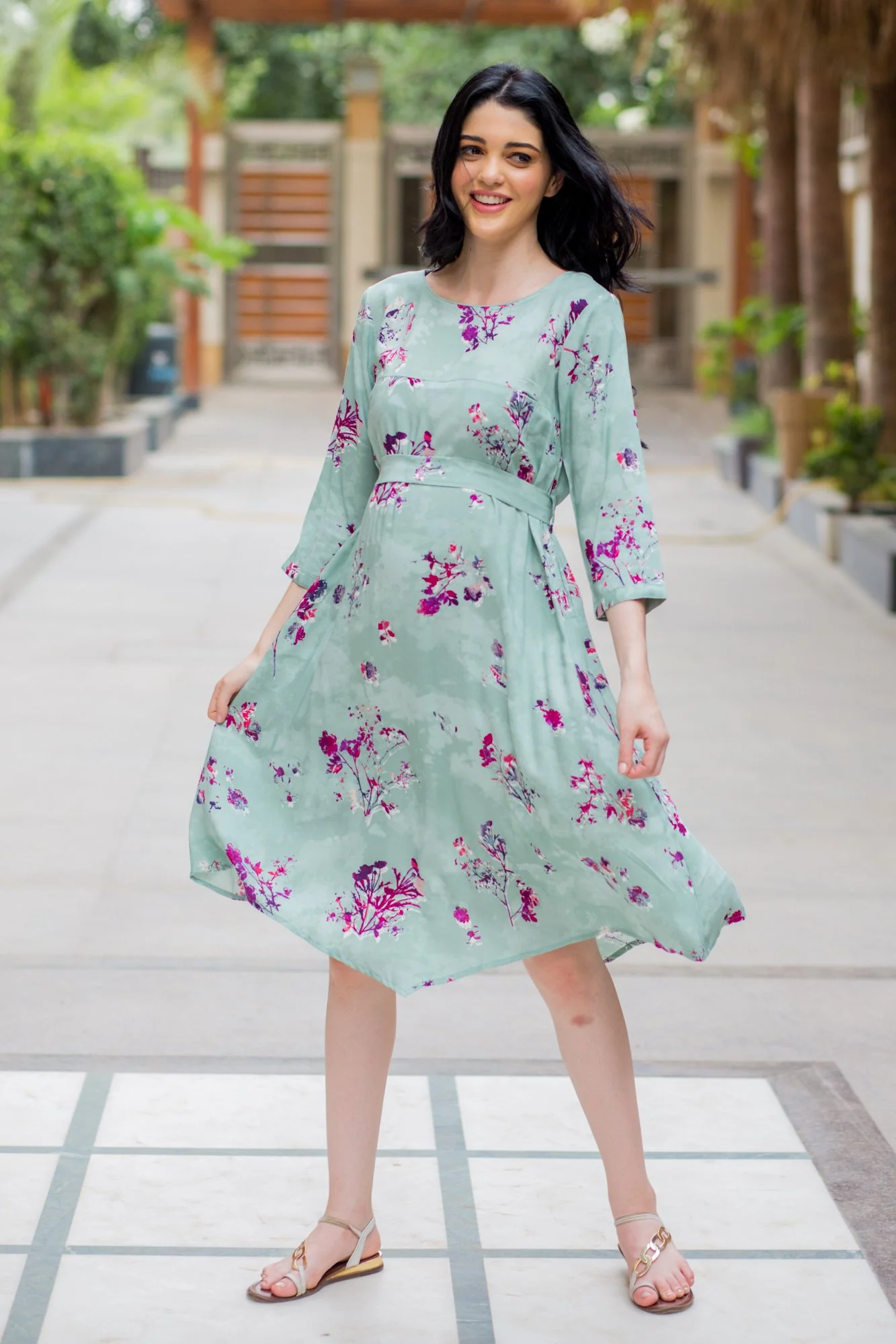 Fresh Mint Maternity & Nursing Horizontal Zip Dress - Chenance