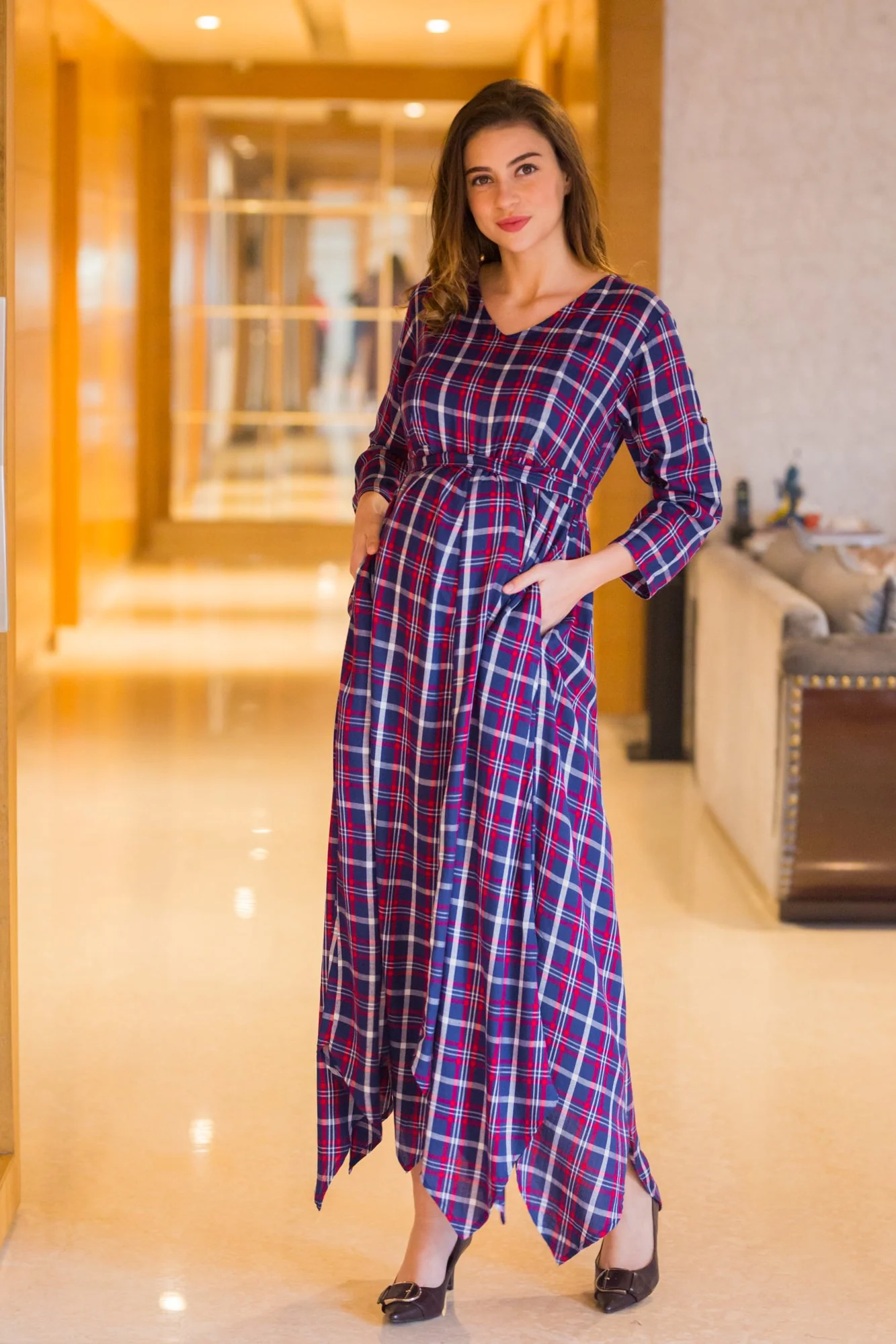Aztec Plaid Maternity & Nursing Maxi - Chenance
