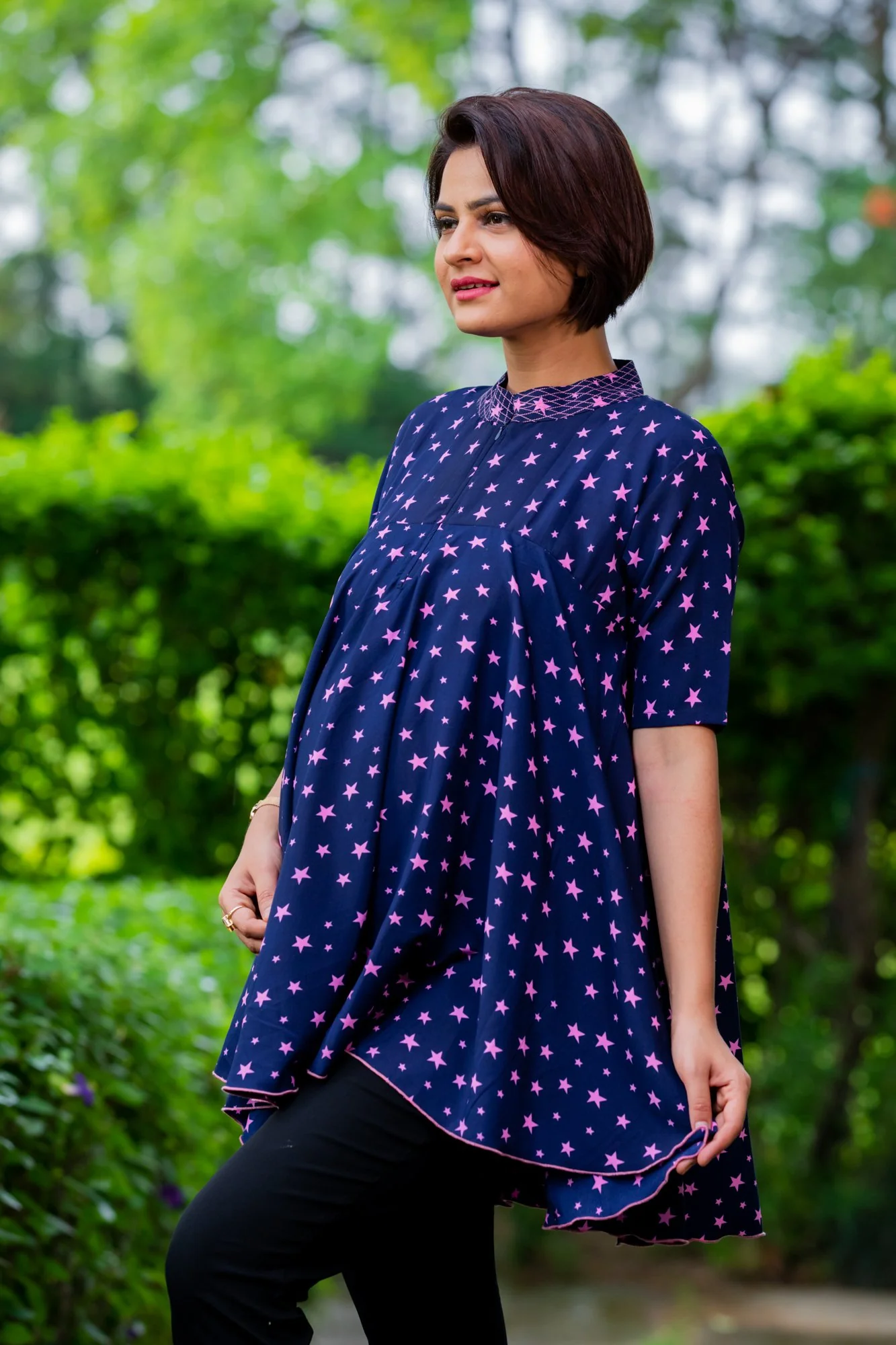 Starry Blue Maternity & Nursing Flair Top - Chenance