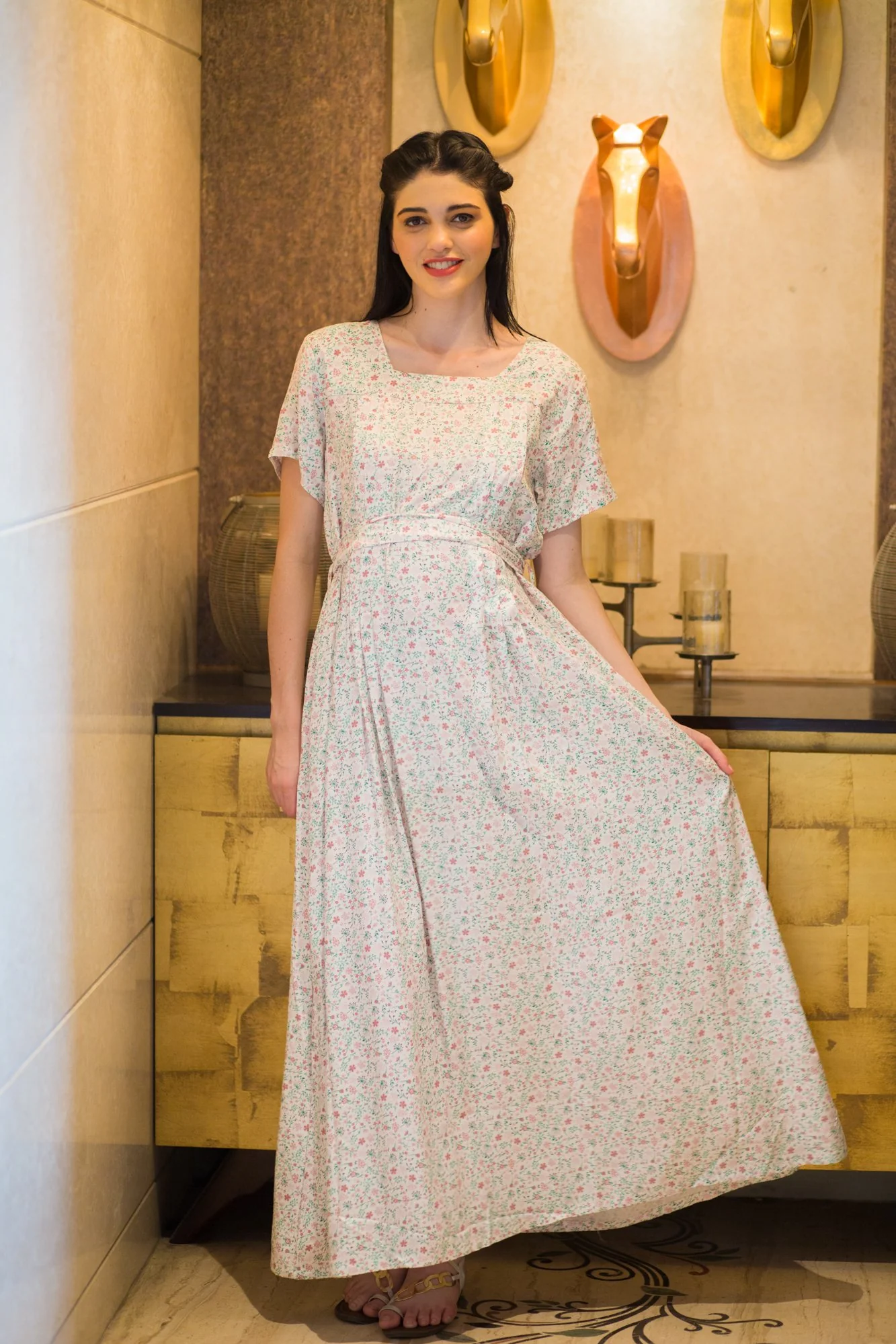 Fresh White Maternity & Nursing Concealed Zips Night Dress - Chenance