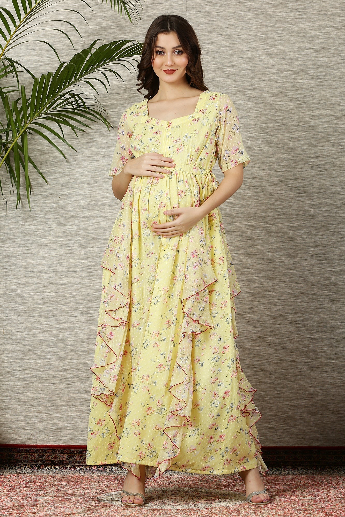Calm Lemony Floral Maternity Flow Dress - Chenance