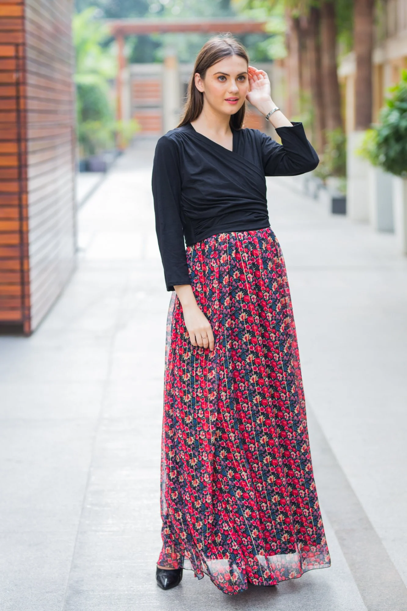 Midnight Luxe Chiffon Maternity & Nursing Wrap Dress - Chenance