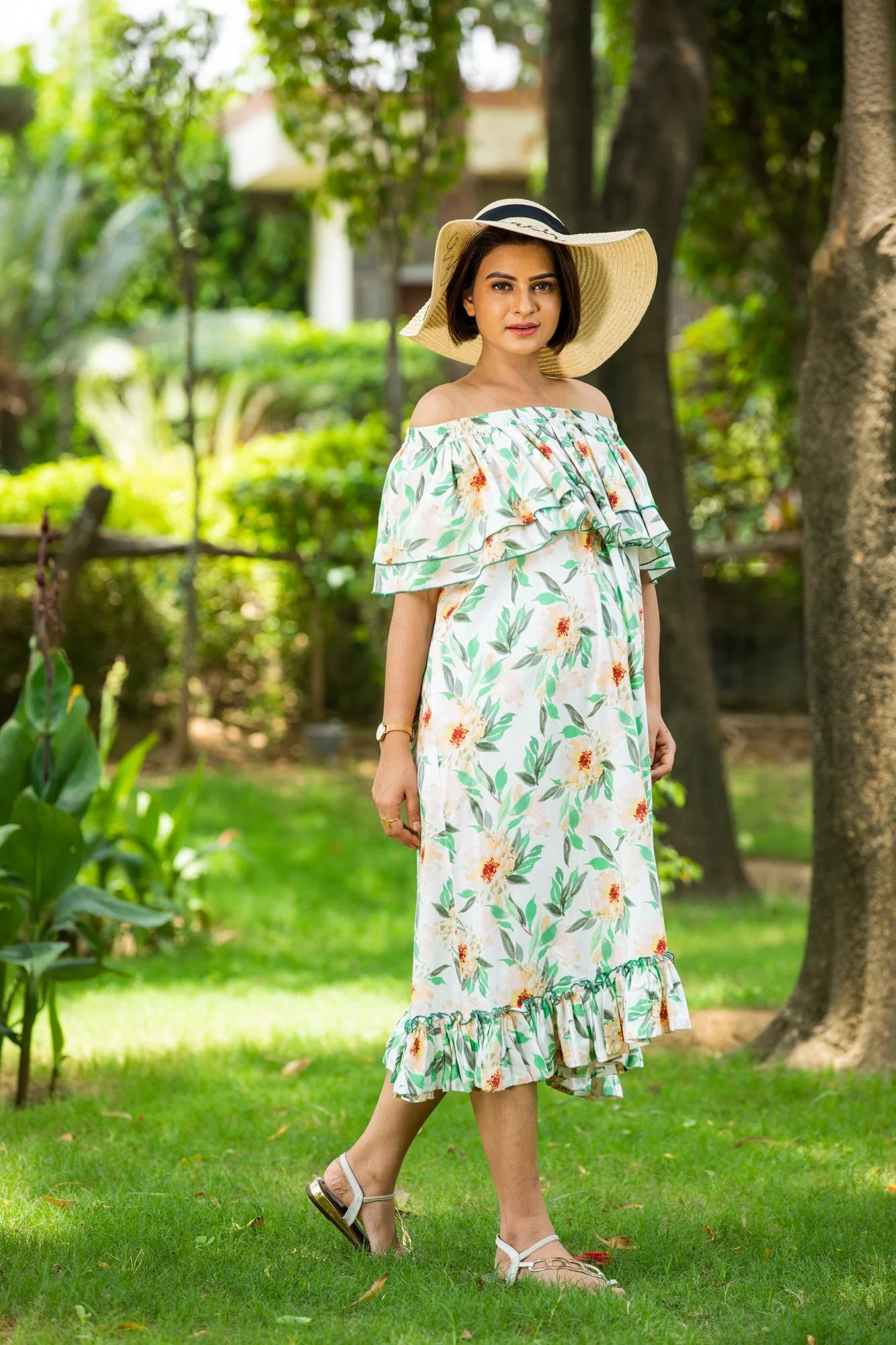 Olive Green Off-Shoulder Maternity Maxi - Chenance