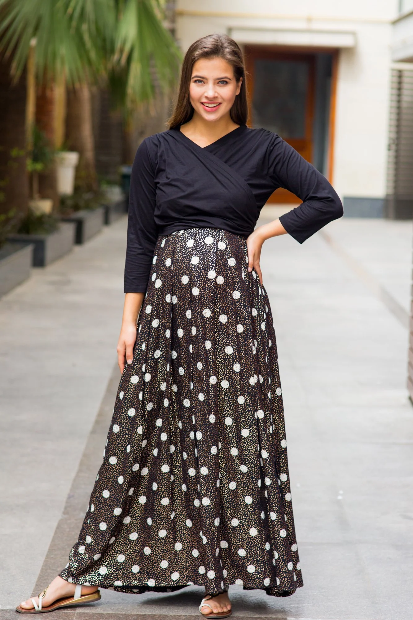 Luxe Gold Sprinkle Maternity & Nursing Wrap Dress - Chenance