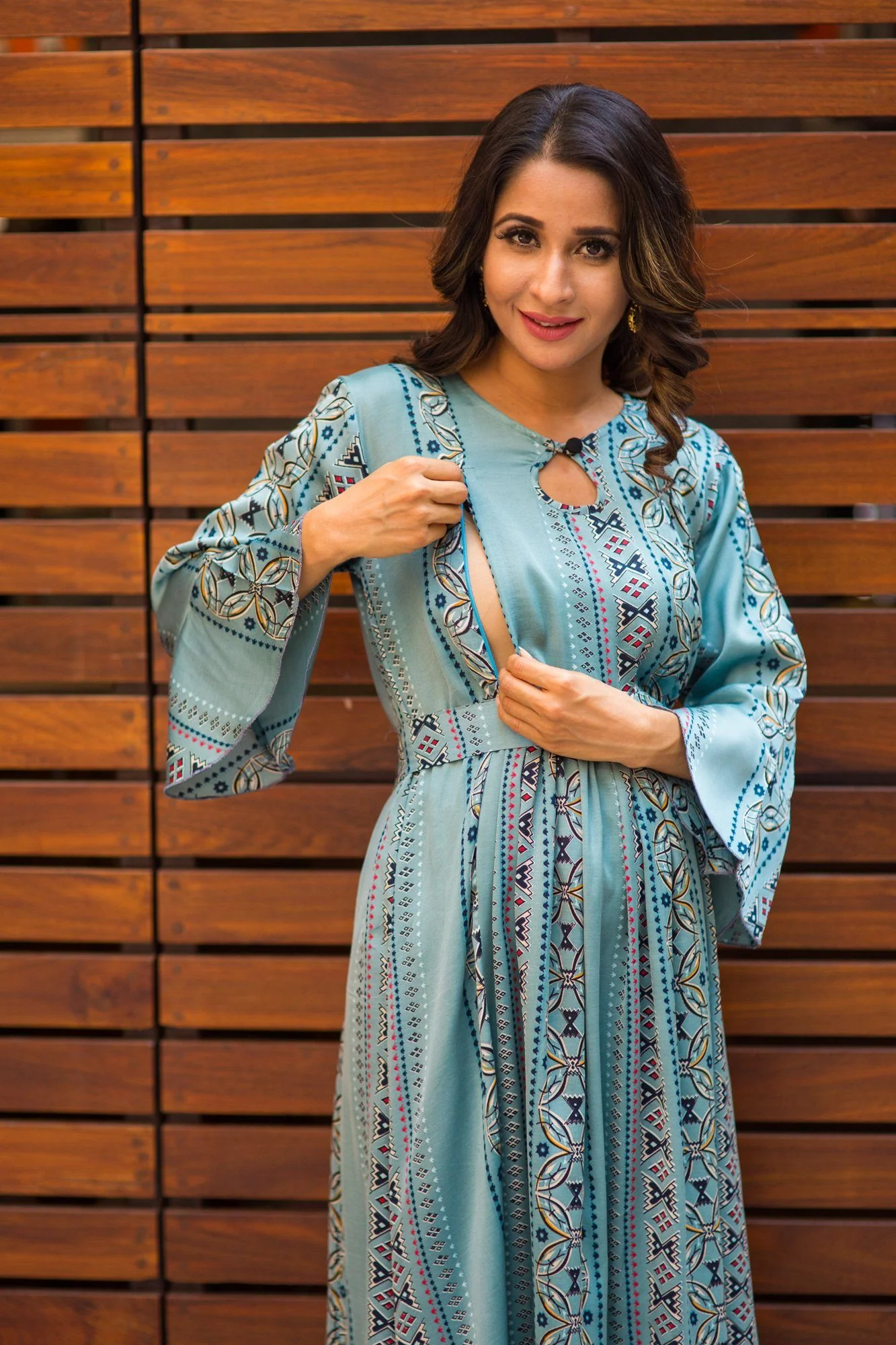 Jade Green Concealed Zips Maternity & Nursing Versatile Kurta Dress - Chenance
