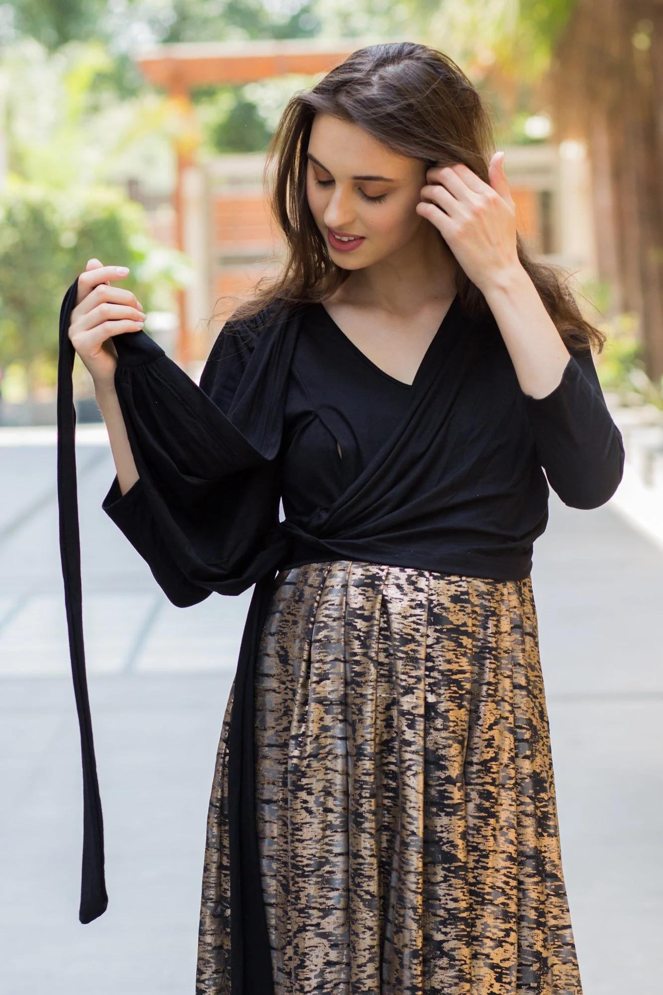 Luxe Gold Maternity & Nursing Wrap Dress - Chenance