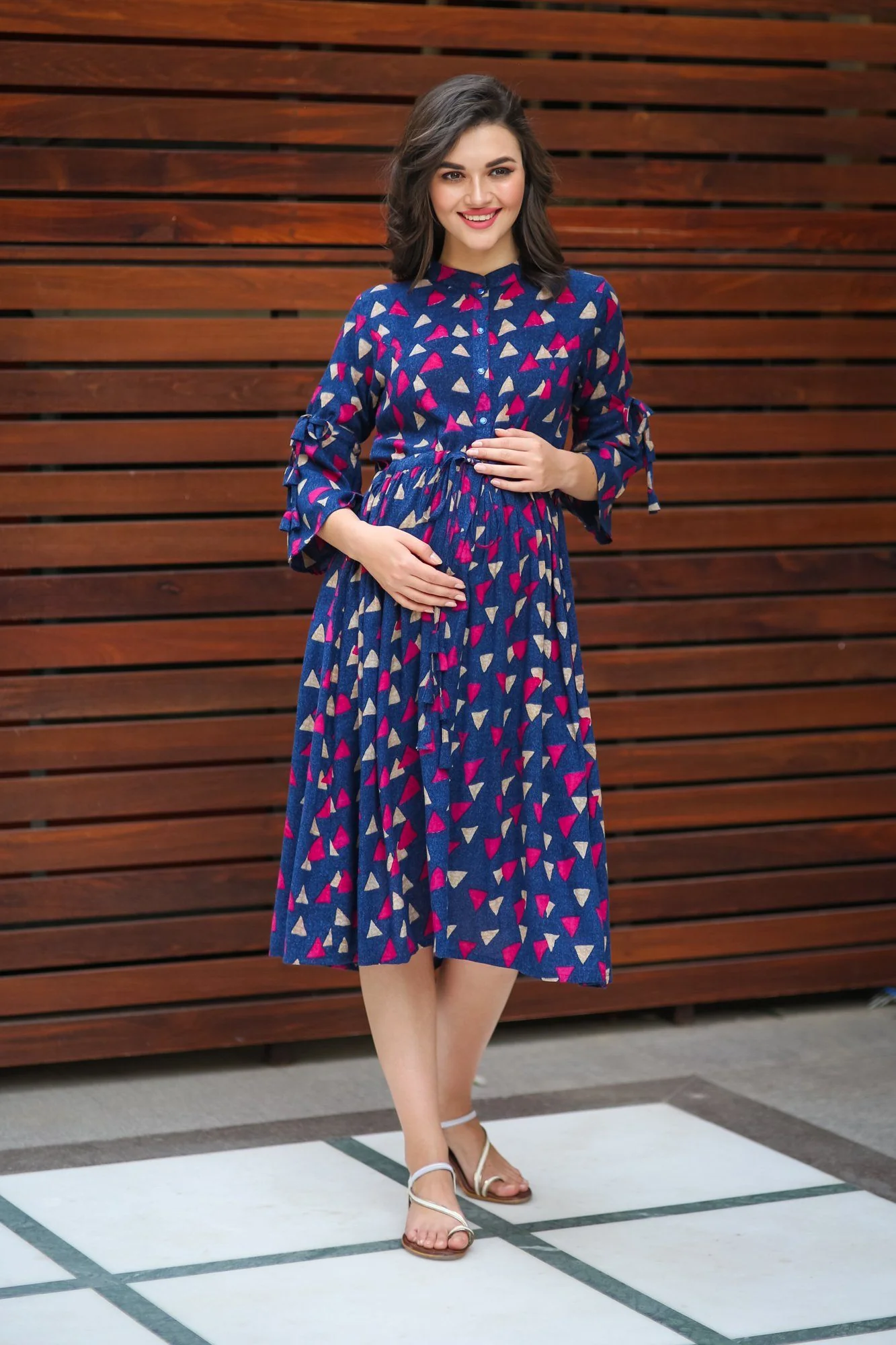 Playful Triangle Tie Maternity & Nursing Kurta Dress - Chenance