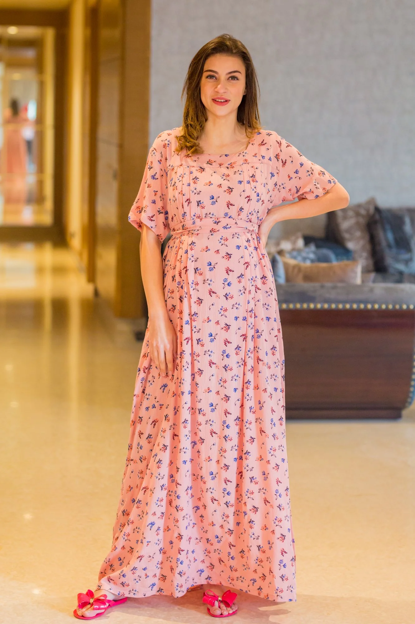 Comfy Salmon Maternity & Nursing Night Dress - Chenance