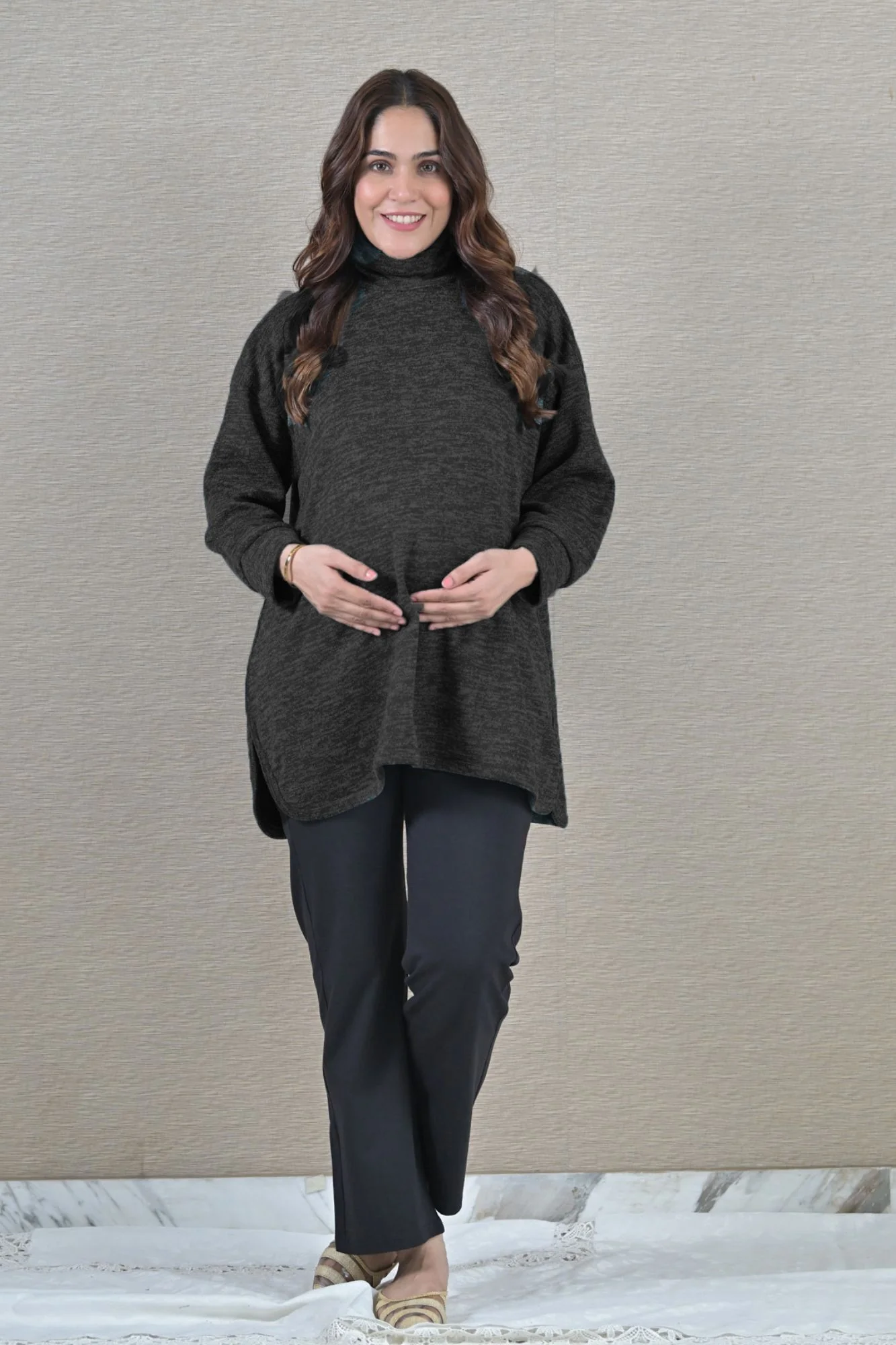 Classic Black Maternity & Nursing Side-Slit Sweater Winter Top - Chenance