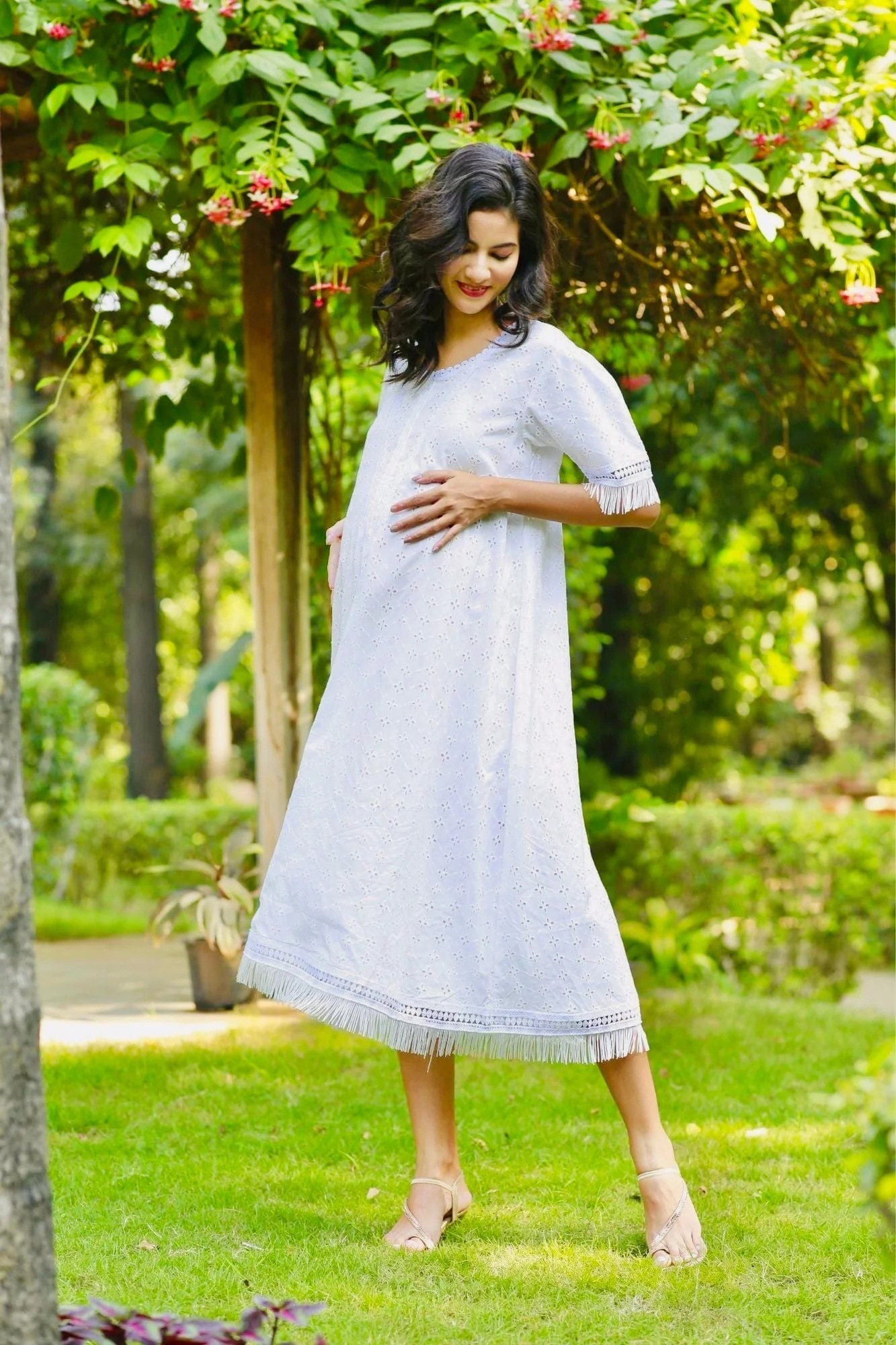 Absolute Angelic White Maternity & Nursing Dress (100% Cotton) - Chenance