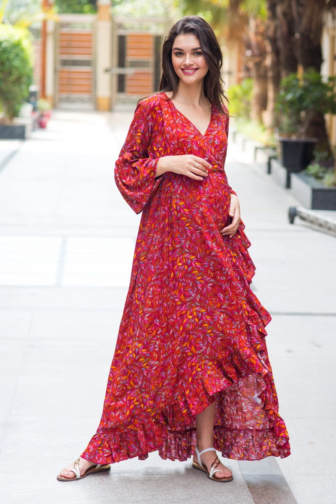 Crimson Frill Maternity & Nursing Wrap Dress - Chenance