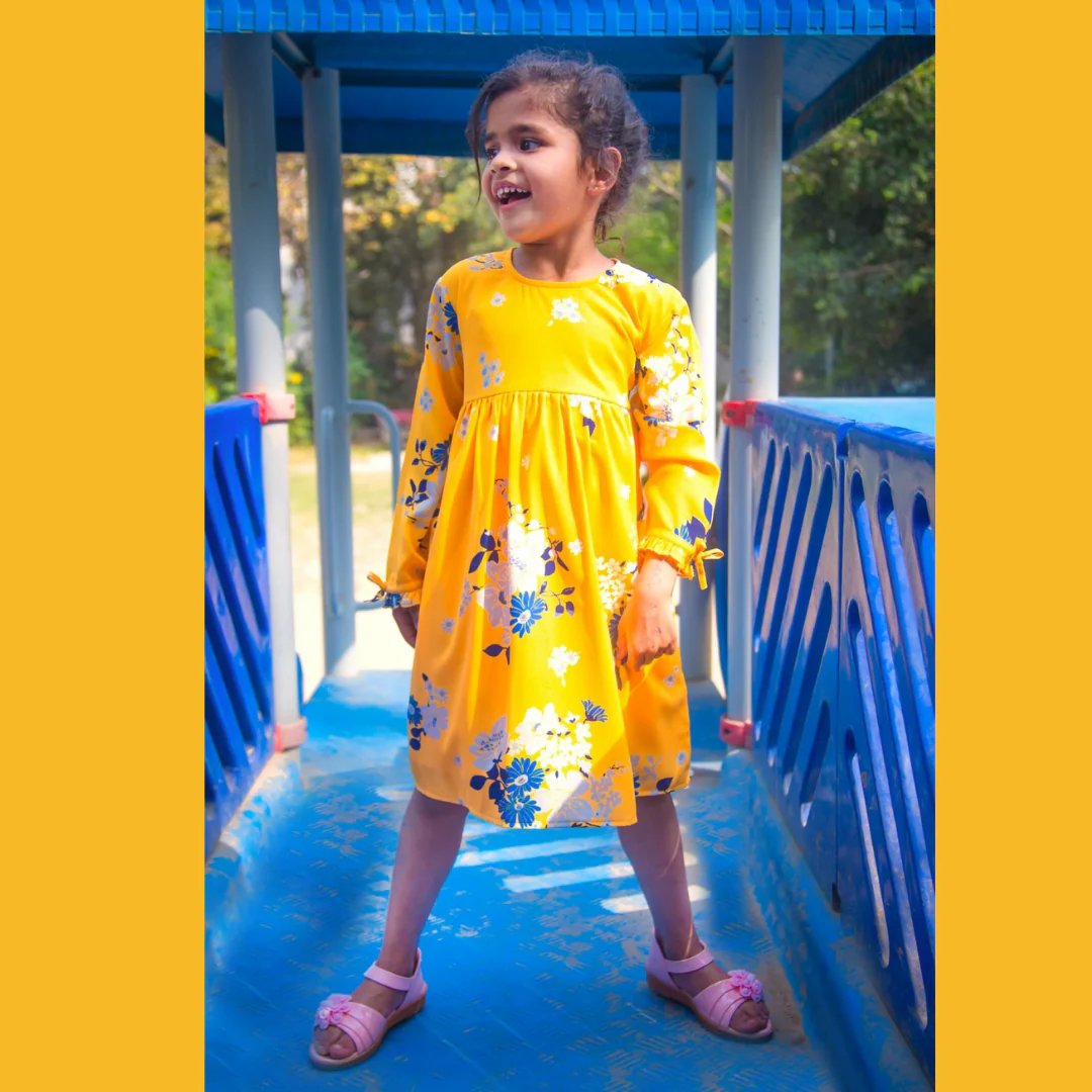Hello Yellow Back Tie Crepe Dress (1 yr to 8 years) - Chenance