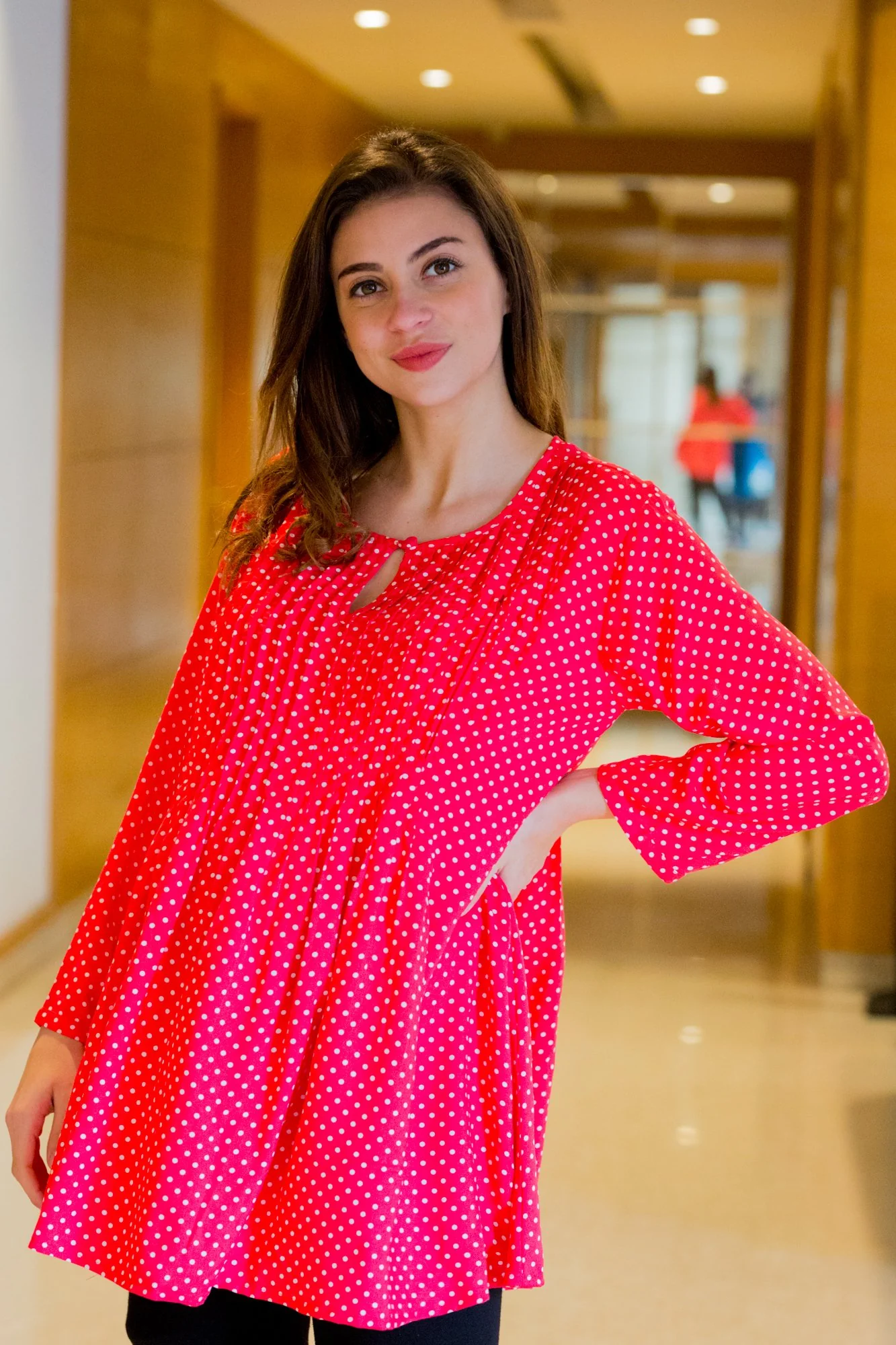 Red Polka Pintucks Maternity & Nursing Top - Chenance