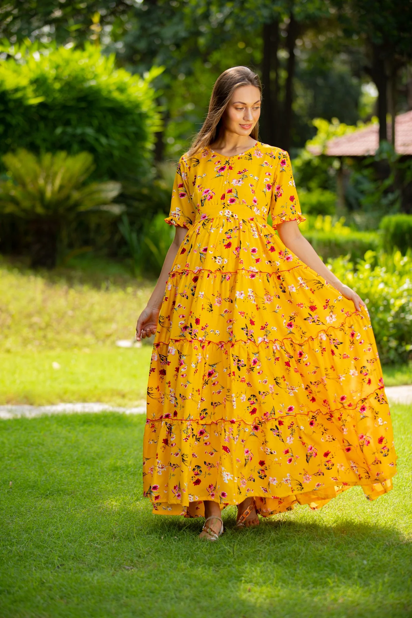 Tuscany Bloom Maternity & Nursing Frill Dress - Chenance