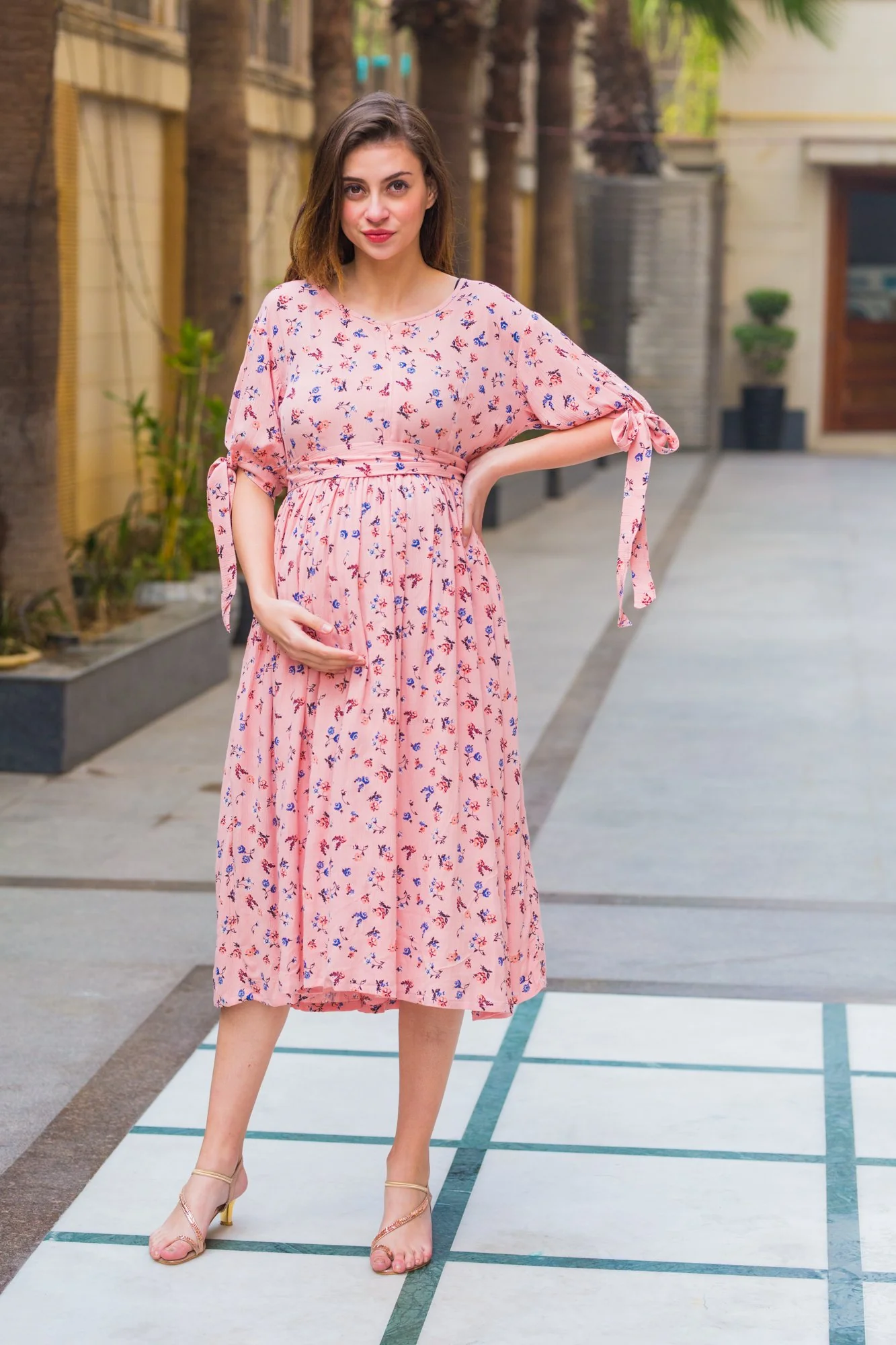 Bubbly Peach Maternity & Nursing Tie Dress - Chenance