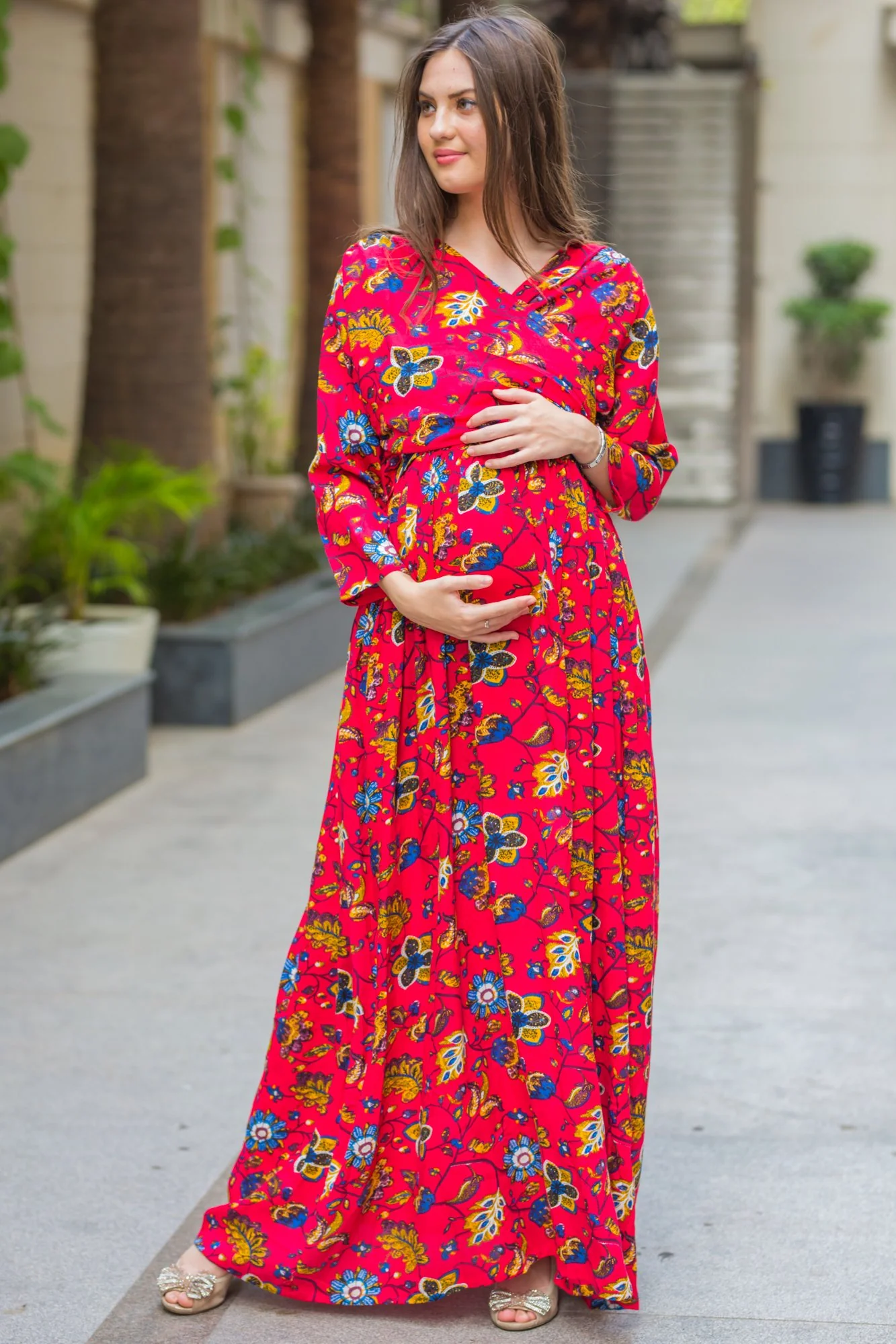 Daisy Red Maternity & Nursing Wrap Dress - Chenance