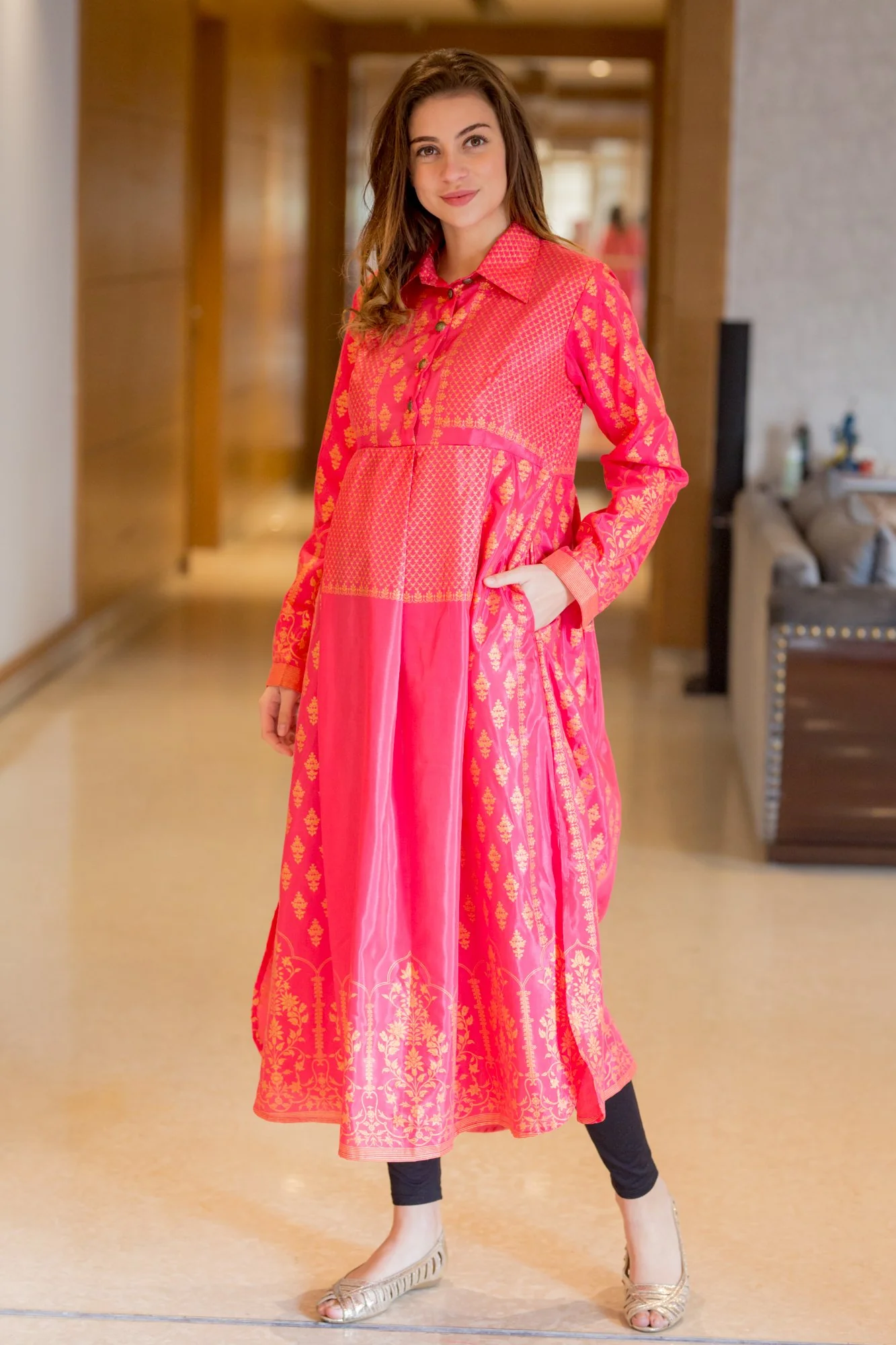 Peppy Pink Luxe Maternity and Nursing Kurta - Chenance