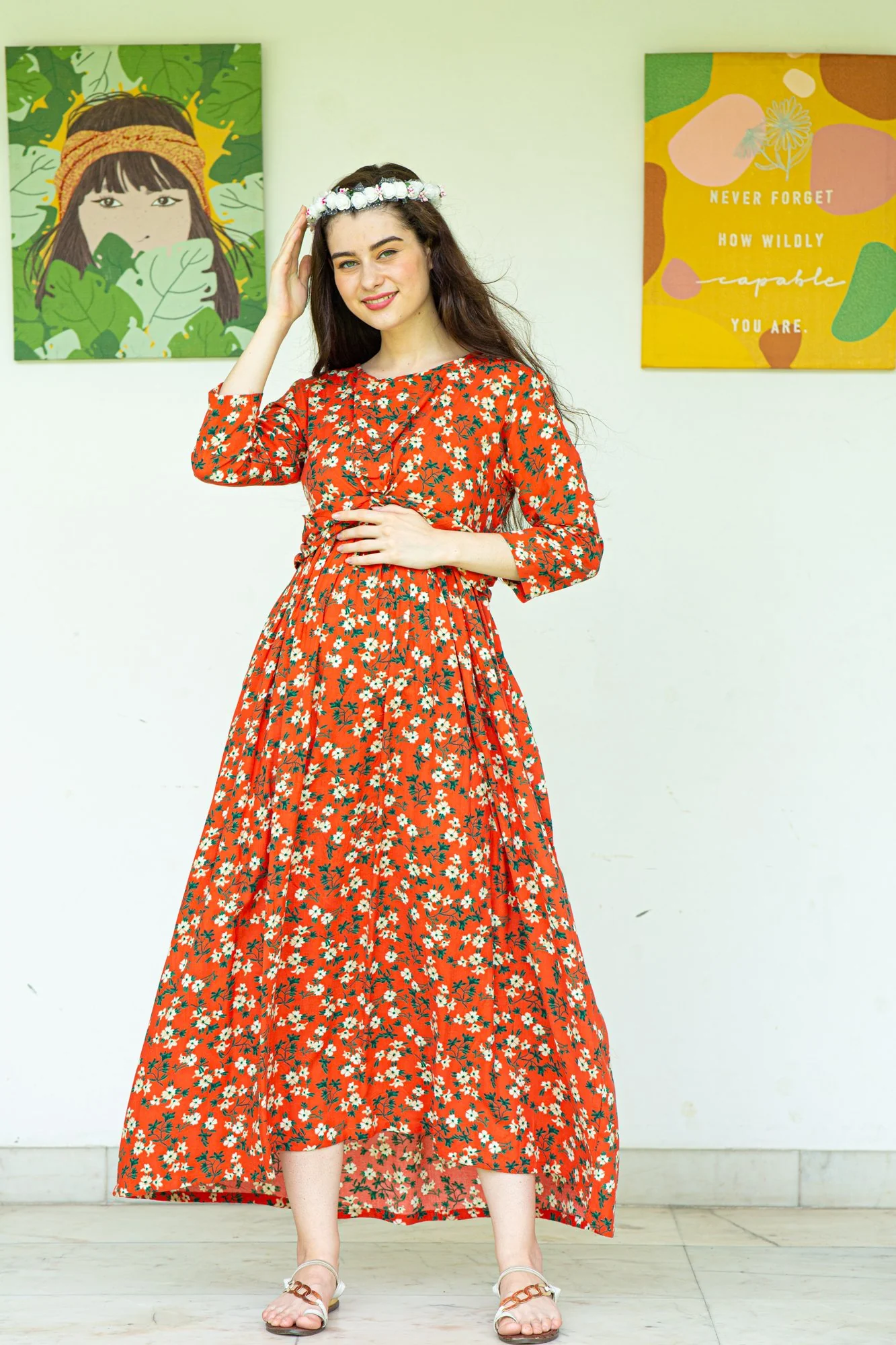 Playful Tangerine Maternity Knot Dress - Chenance