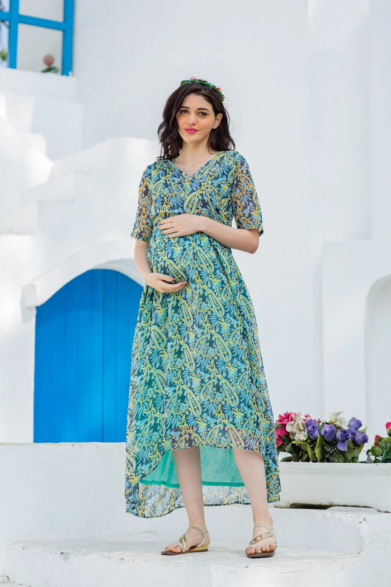 Midnight Paisley Maternity & Nursing Hi-Low Wrap Dress - Chenance